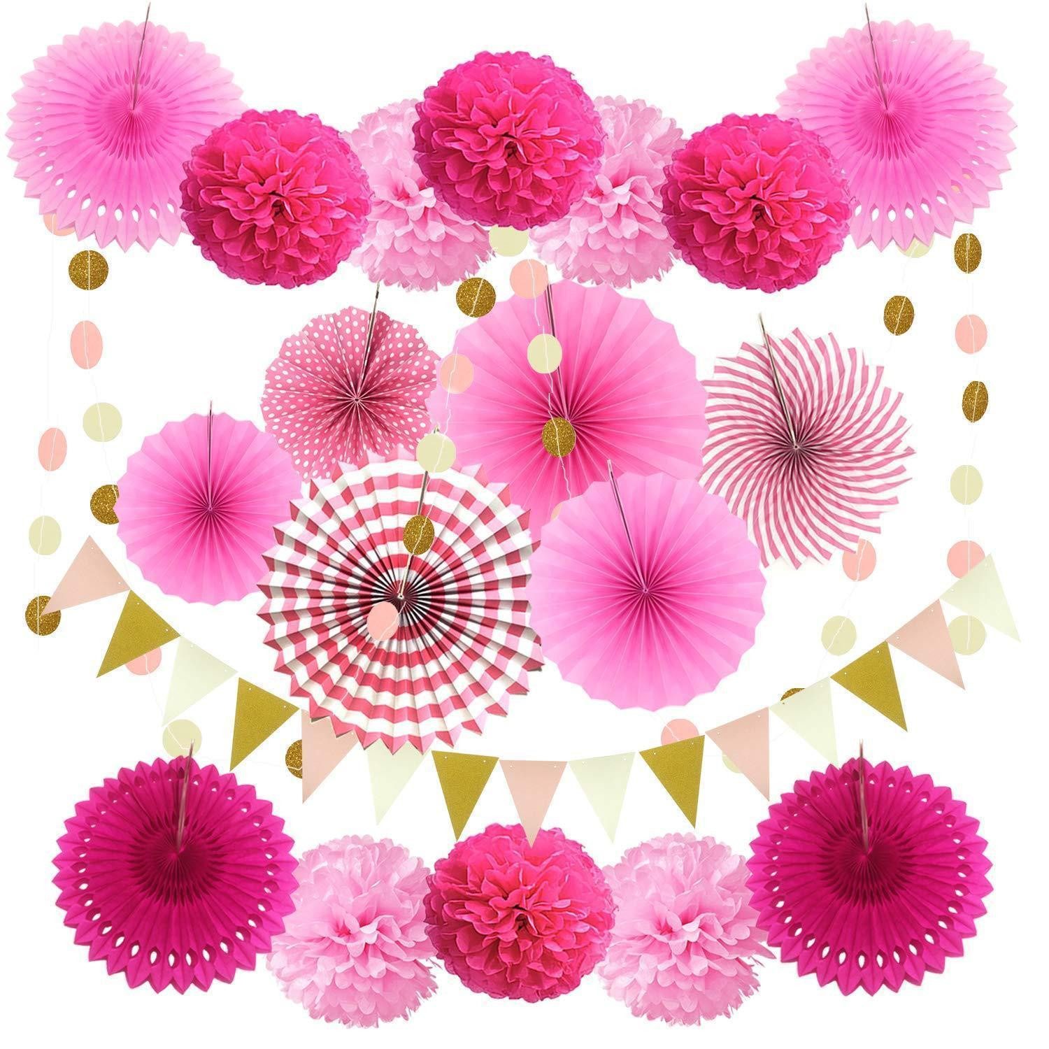 LuxusKollektion Girlande Deko-Set Papier Rosa 21 Teile