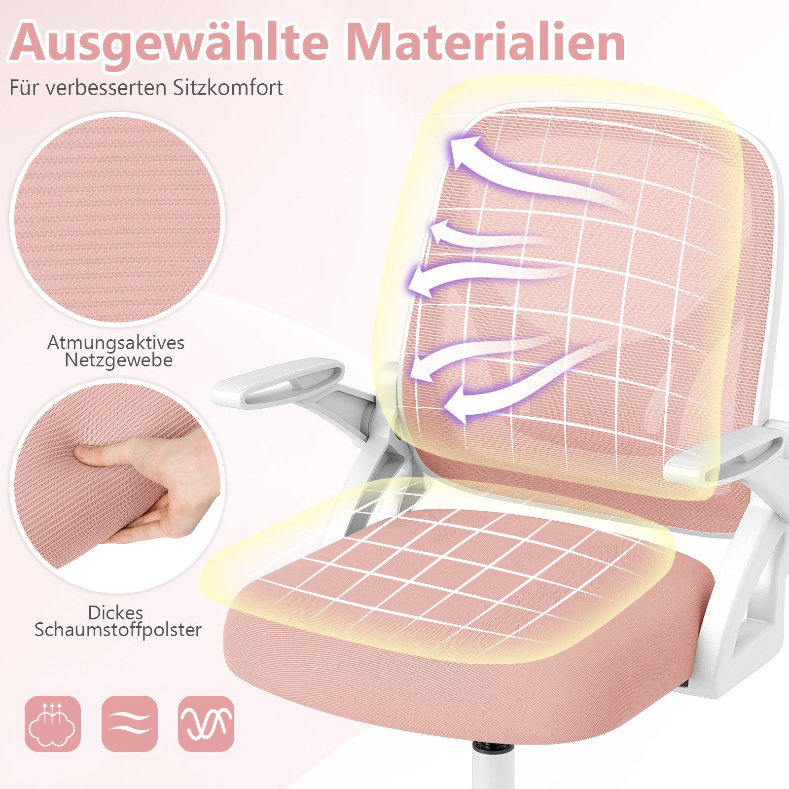 COSTWAY Bürostuhl, Ergonomischer Drehstuhl mit hochklappbaren Armlehnen