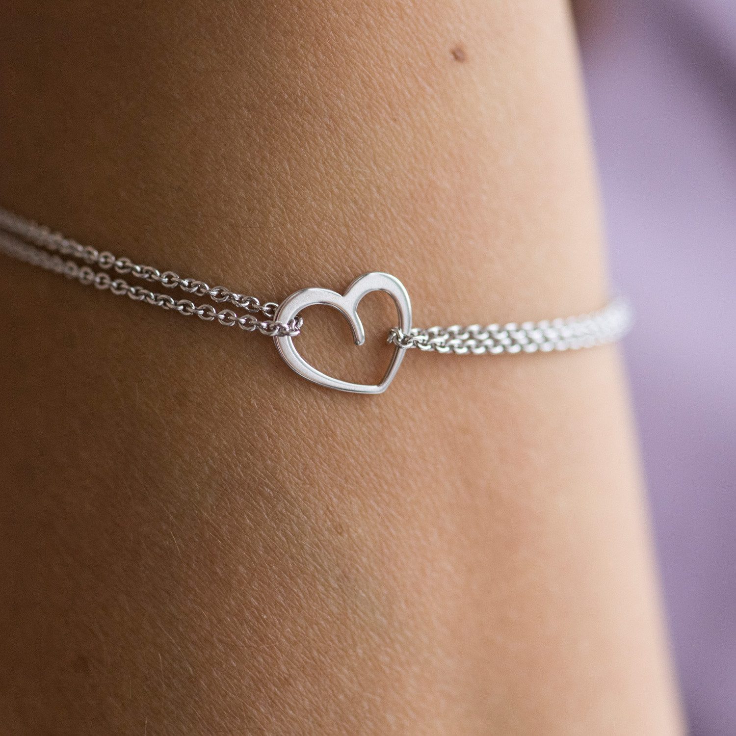 Materia Armkette Damen Silber Herz doppelreihig SA-51, 925 Sterling Silber, rhodiniert