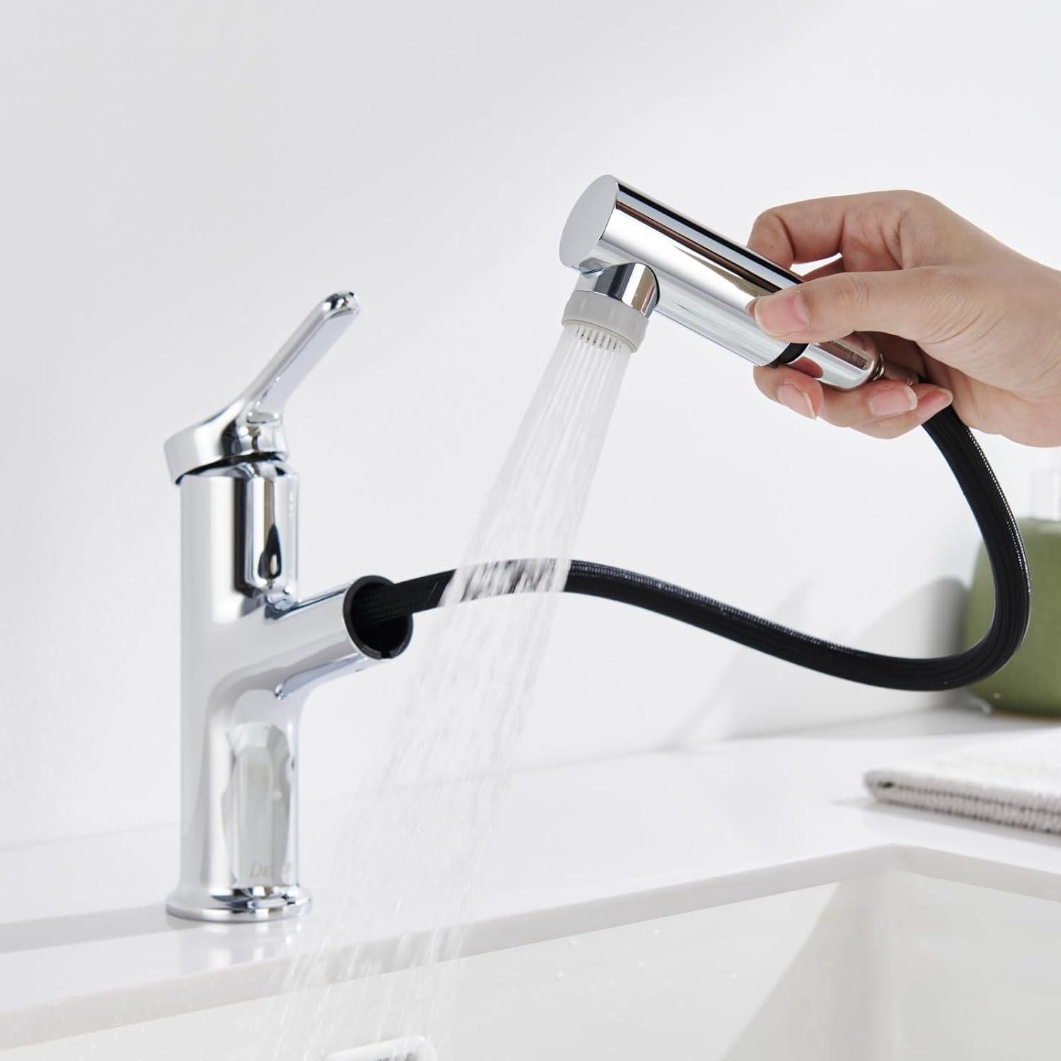LuxusKollektion Waschtischarmatur Wasserhahn Einhebelmischer Ausziehbar 2 Strahlarten Höhe 196mm–chrom