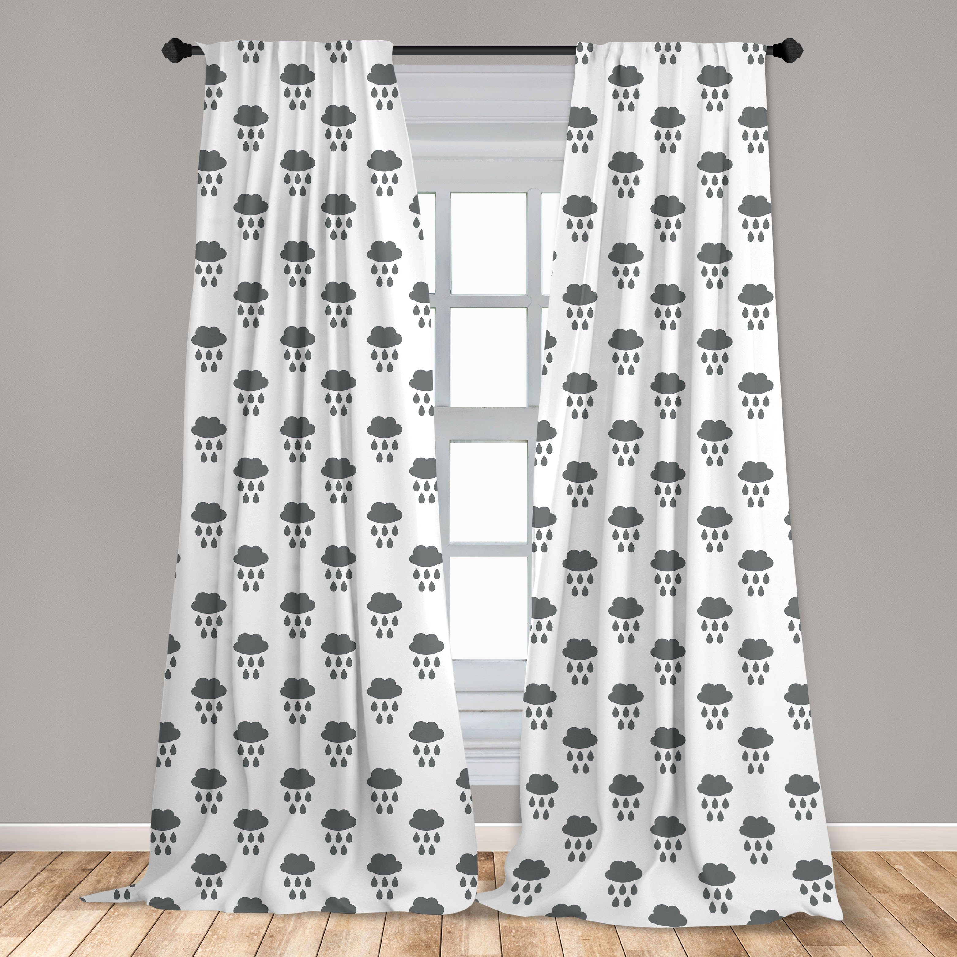 Gardine Vorhang Theme Microfaser, Rainy für Abakuhaus, Schlafzimmer Wohnzimmer Dekor, Regen Herbstwolken