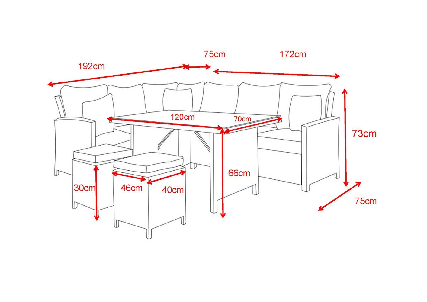 und (inkl. Tisch Sitzgruppe leichtem, Rattan mit BAHIA, Sitzpolster), DELUXE Aluminium Glasplatte extrastabilem rostfreiem - Rahmen Sitzgruppe Hocker, und aus HOME