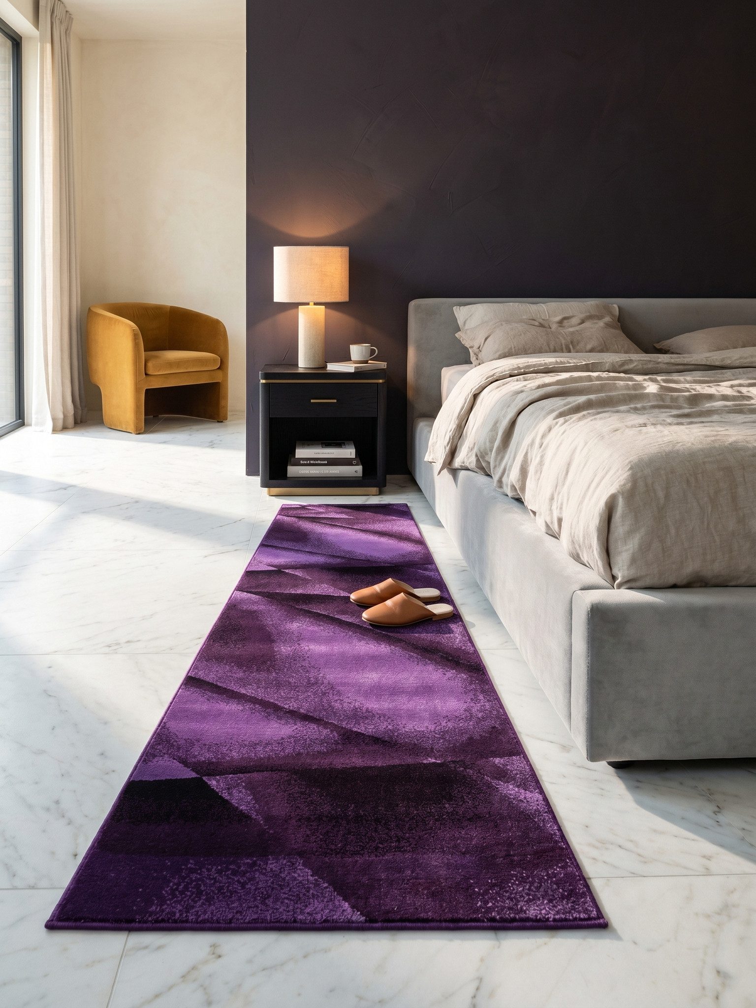 KADIMA DESIGN Teppich ASPEN Wohnzimmer Schlafzimmer Waschbar Wohnzimmerteppich Esszimmer, Läufer, Höhe: 14 mm, Violett, 80x150 cm, Strapazierfähig Modern Waschbar