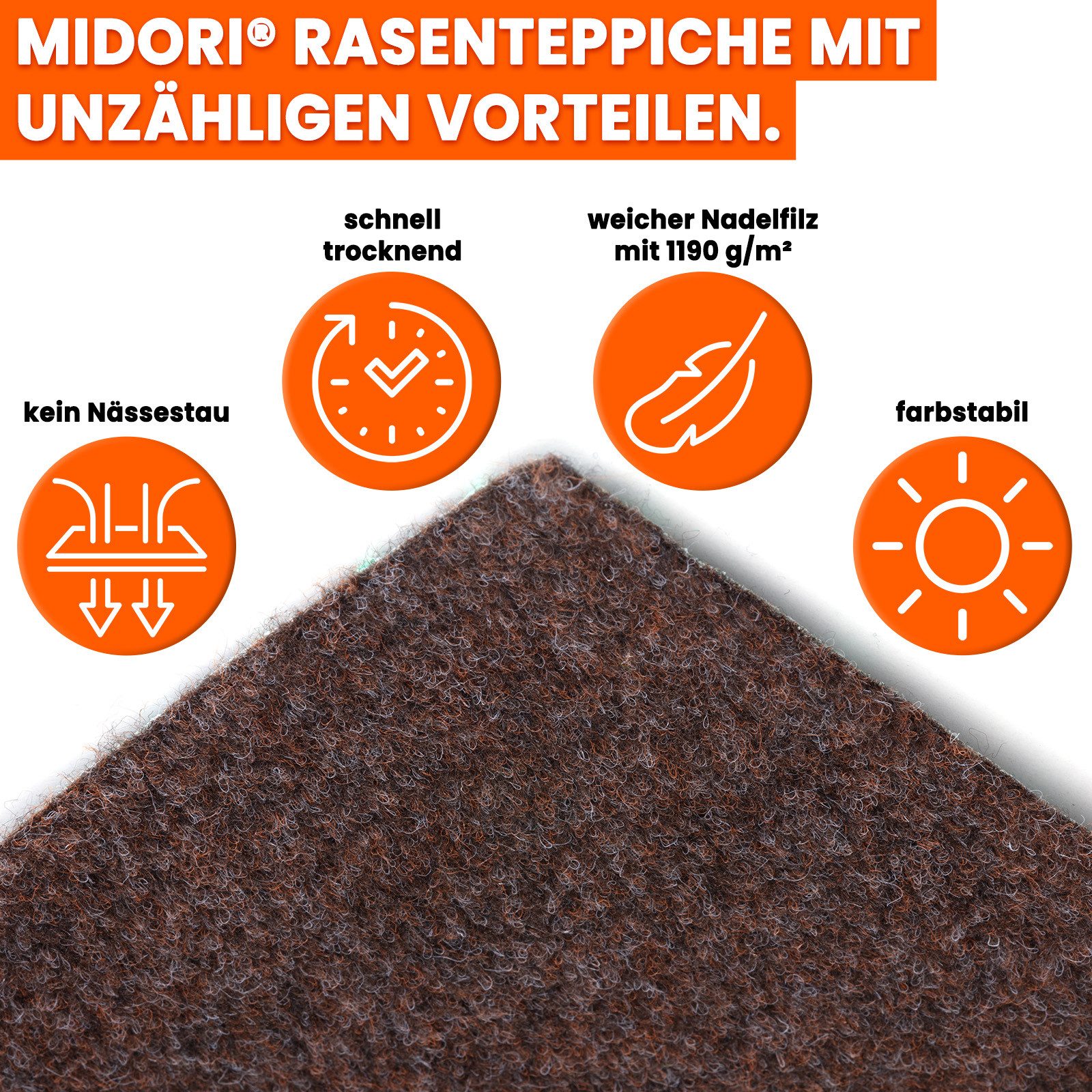 Midori Rasenteppich, Rasenteppich Kunstrasen Drainage-Noppen 133x50 cm Brau günstig online kaufen