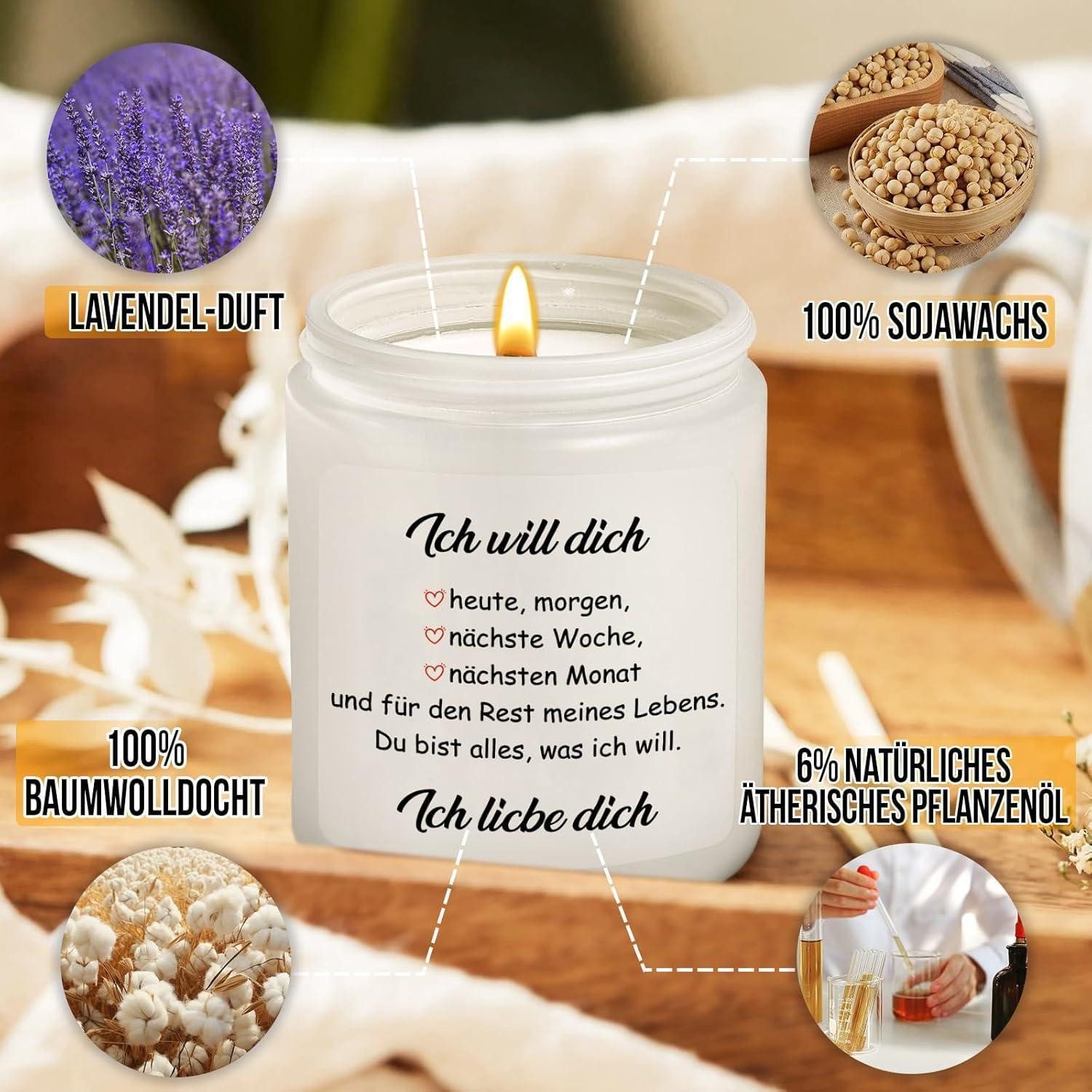 LuxusKollektion Glas Valentinstag Jahrestag Geschenk Ich Liebe Dich Lavendel Duftkerze