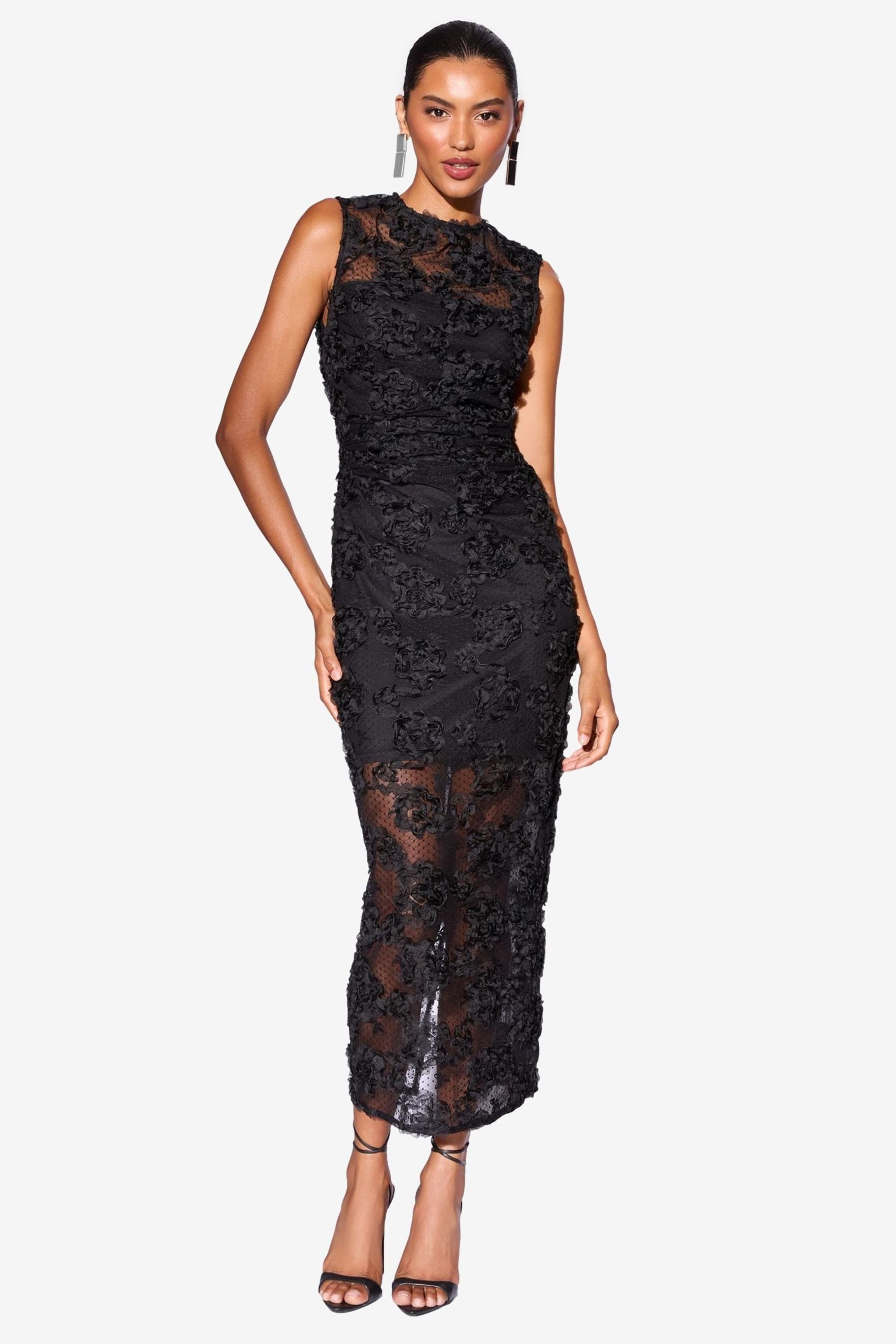 LIPSY Tüllkleid Lipsy Bodycon-Kleid mit 3D-Blumen Midaxi, Regular (1-tlg)