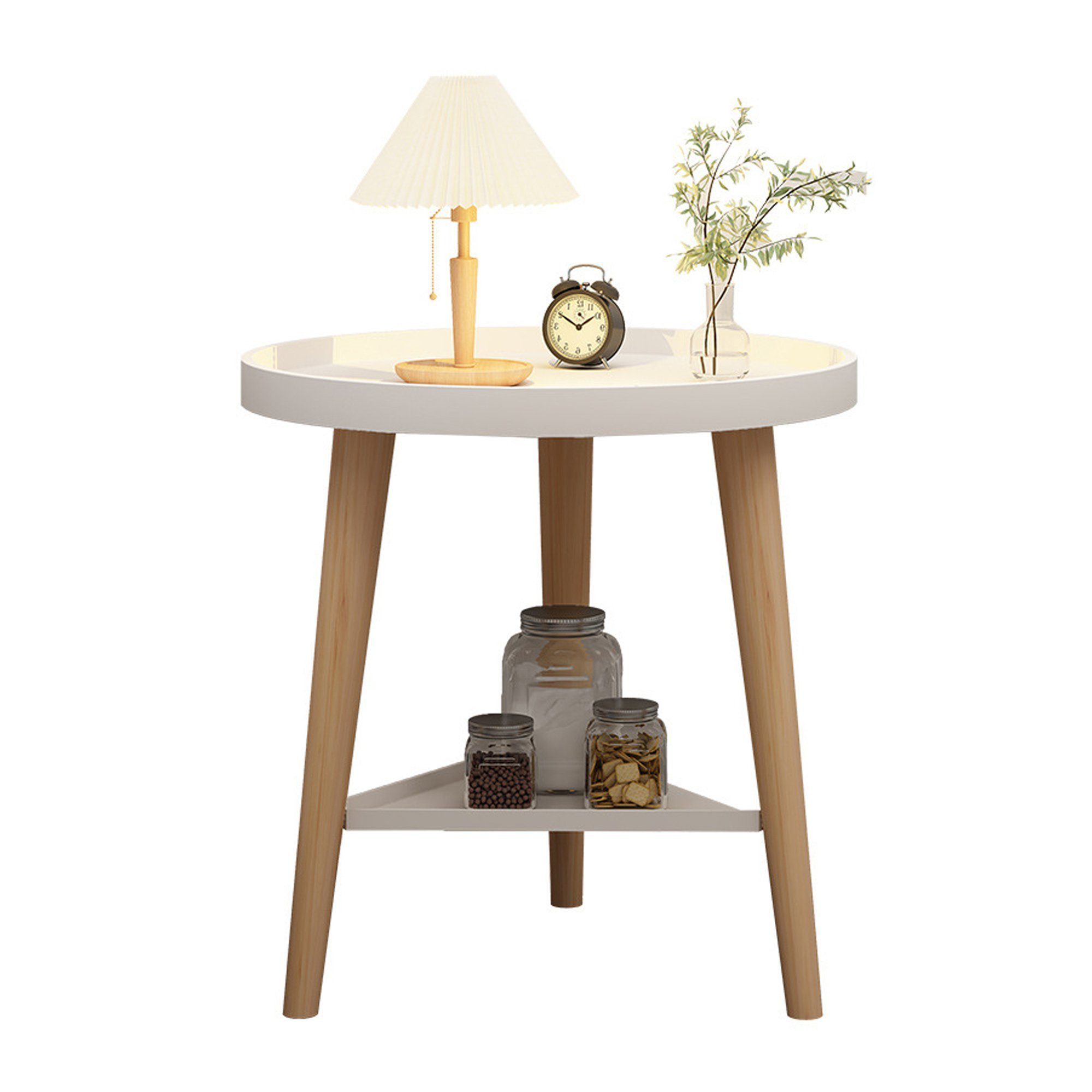 SEHAUSEU Beistelltisch Couchtisch Nachttisch weiß mit 2 Ablagen rund modern günstig online kaufen