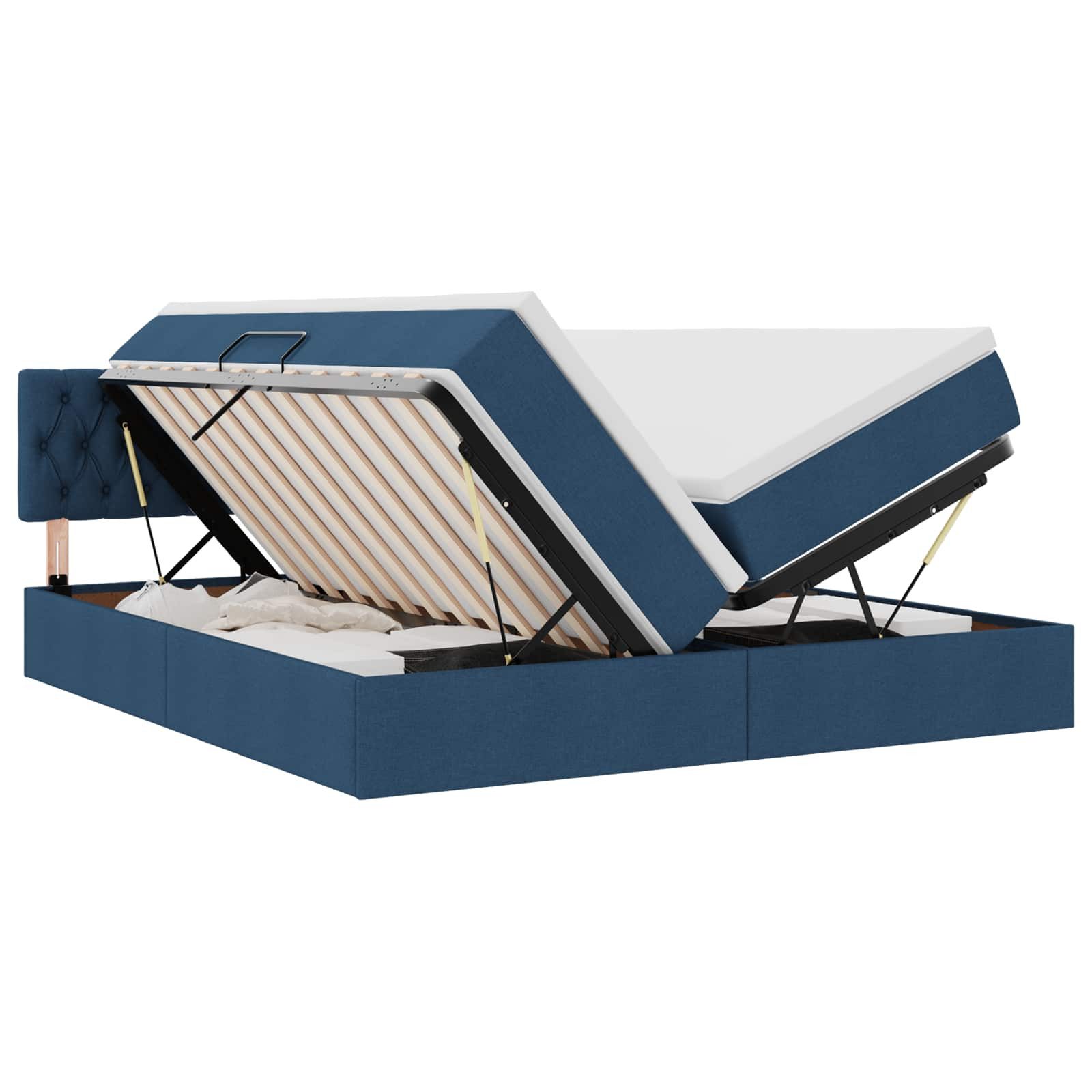 Bett Aufbewahrungsbett mit Matratze Blau 200 x 200 cm Kunstleder