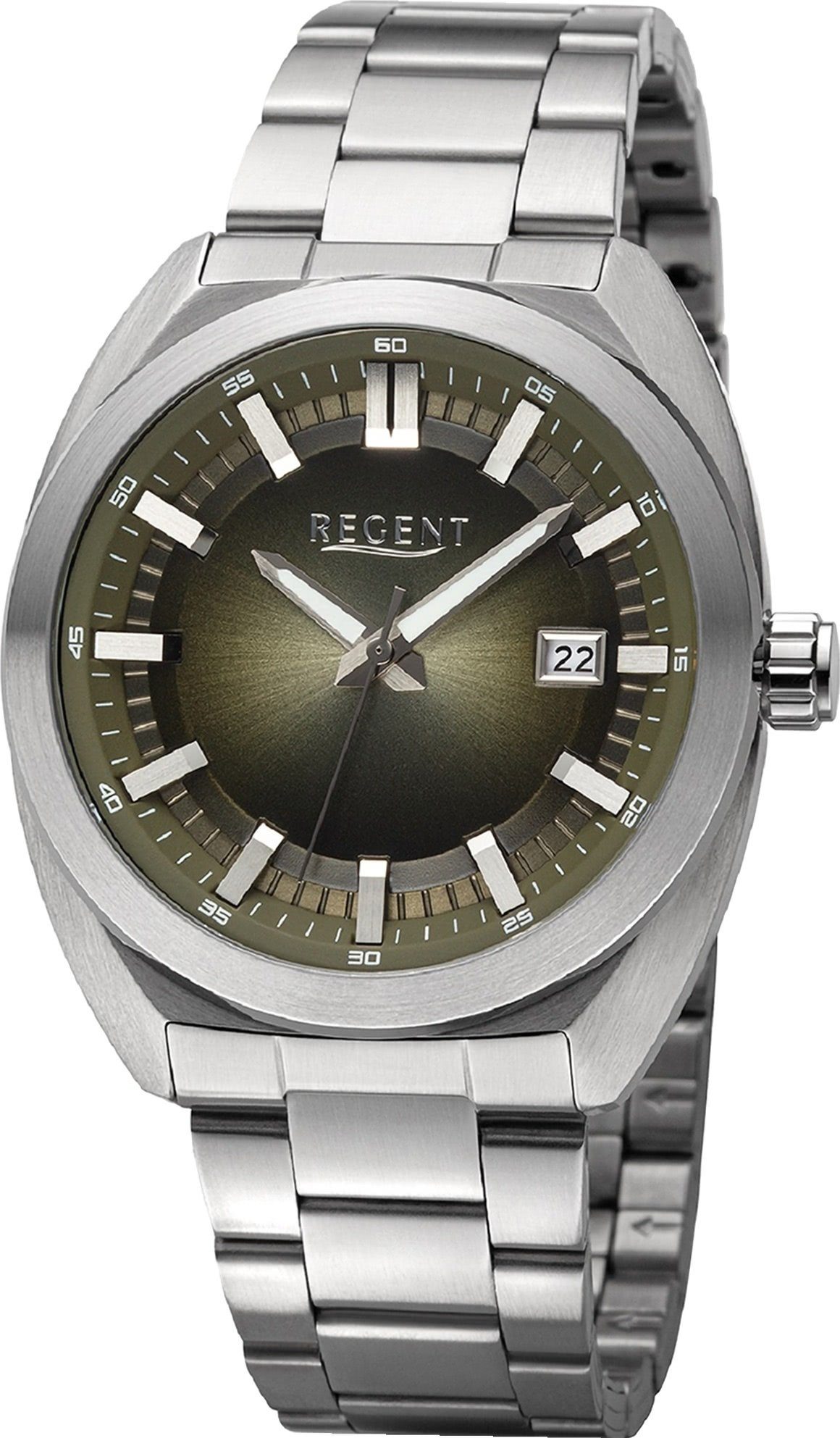 Regent Quarzuhr Regent Herren Armbanduhr Analog, Herren Armbanduhr rund, extra groß (ca. 41,5mm), Metallarmband grün