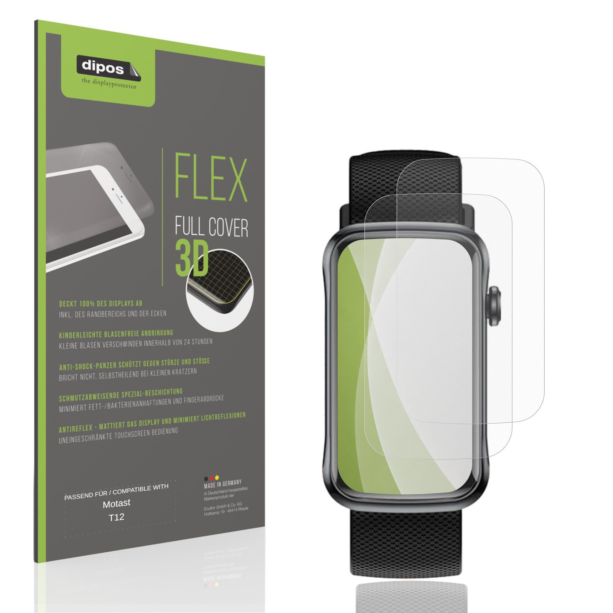 dipos Displayschutzfolie Schutzfolie für Motast T12, 2 Stück, Displayschutz Schutz Folie Made in Germany