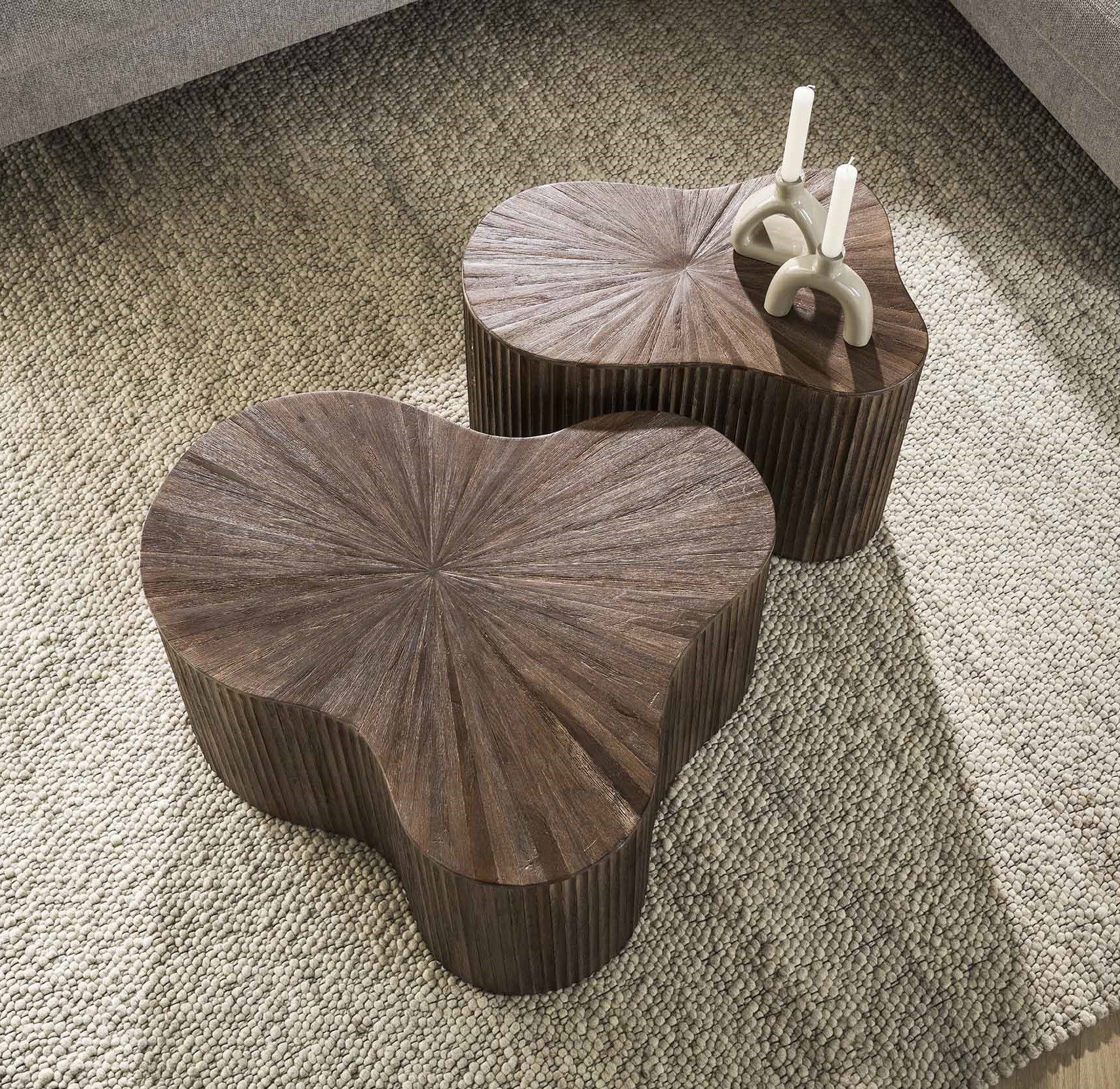 Maison ESTO Couchtisch 2er-Couchtisch MOJO CHAM Teakholz, dunkelbraun organische Form (2er-Set), Wellenförmiges Gestell