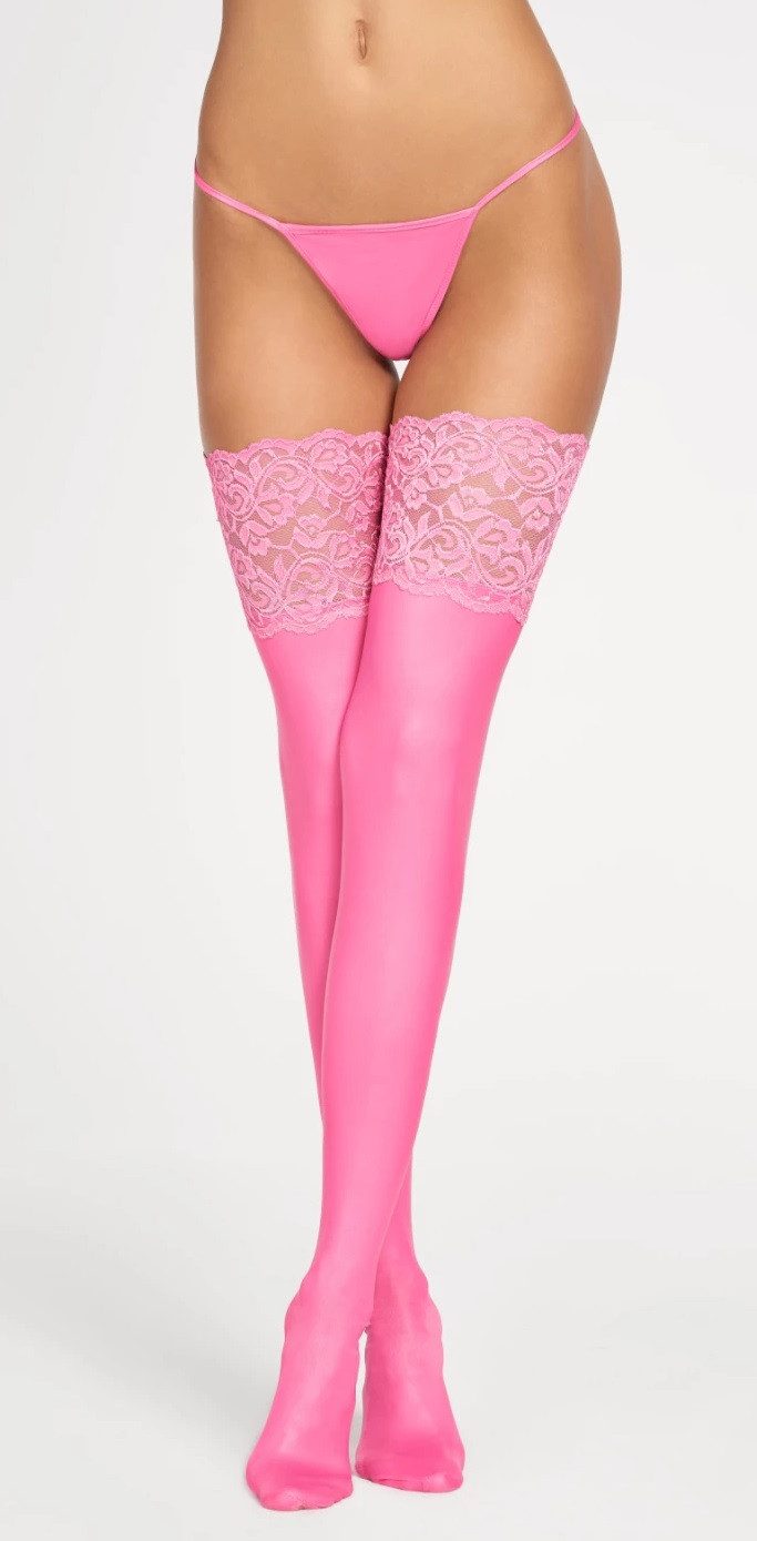 7Heaven Overknees Strümpfe in Wetlook-Optik mit Spitzenabschluss