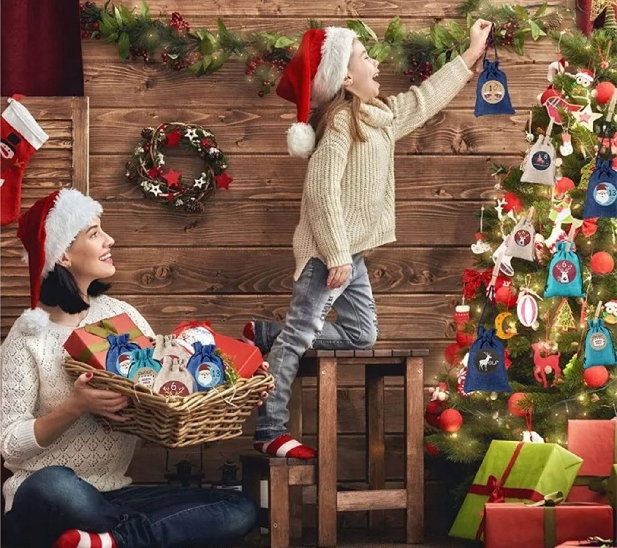 Festivalartikel Adventskalender DIY Adventskalender mit 24 Jutebeuteln, für Weihnachtsüberraschungen!