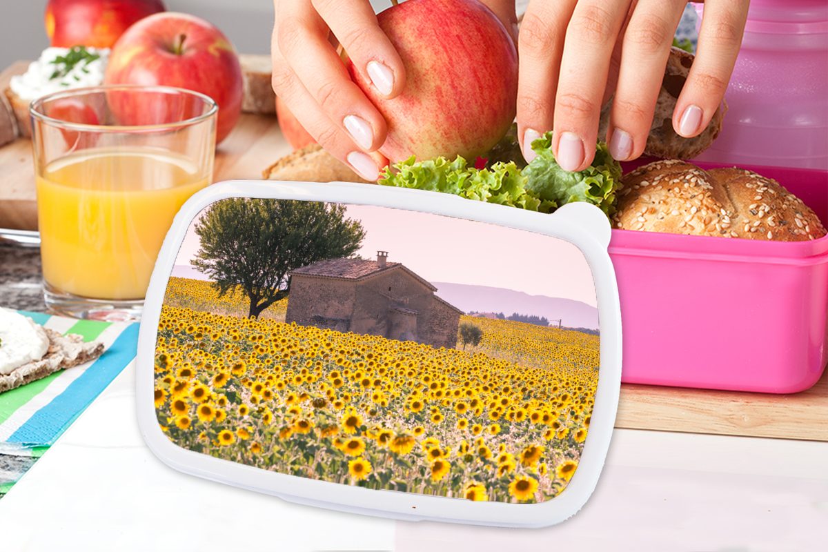 MuchoWow Lunchbox Sonnenblume - für Kunststoff Brotdose Snackbox, Mädchen, Erwachsene, Kunststoff, (2-tlg), rosa Frankreich Kinder, - Pastell, Brotbox