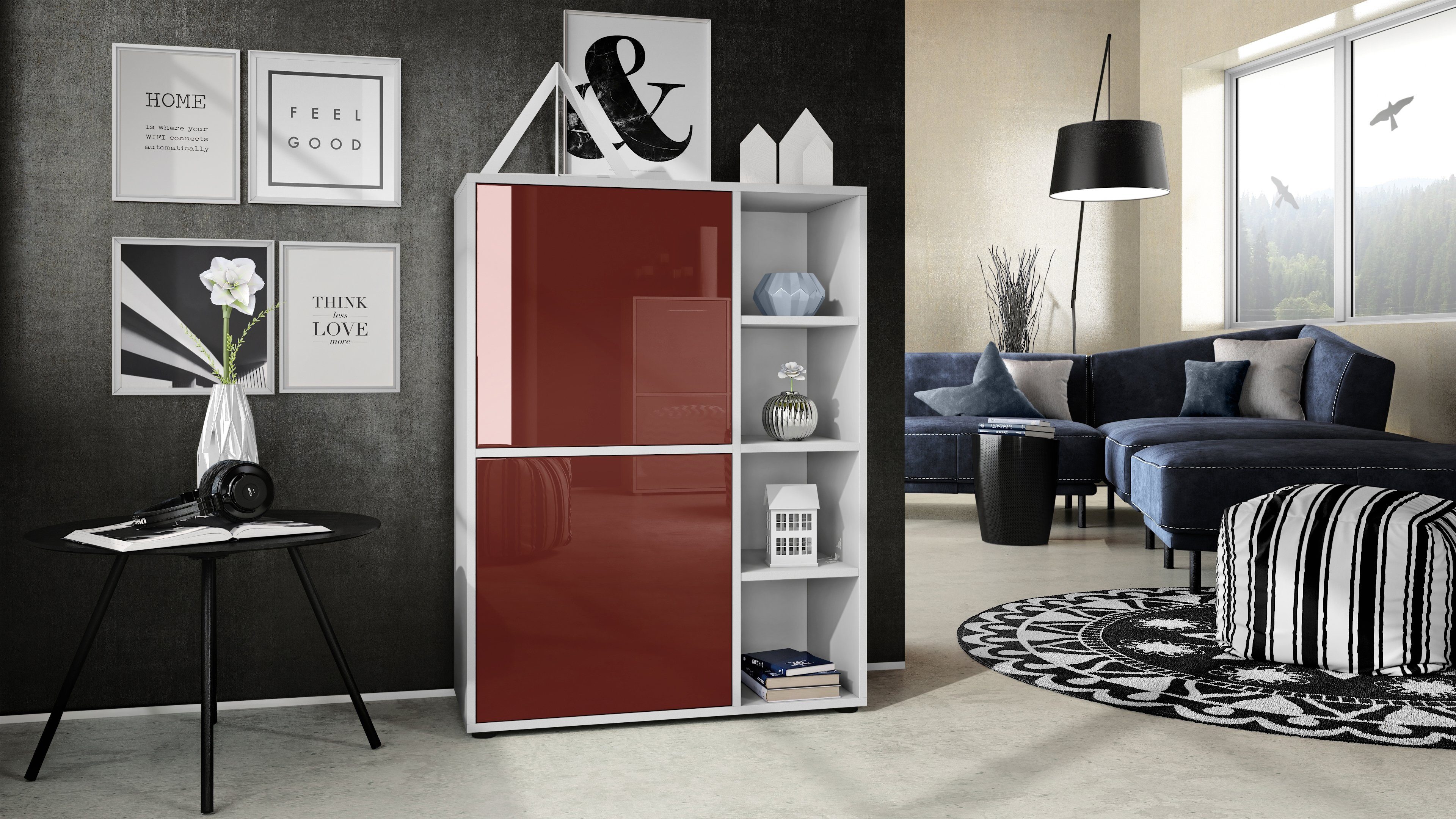 Vladon Highboard Cuba (Anrichte, mit 2 Türen und 4 offene Fächer), Weiß mat günstig online kaufen