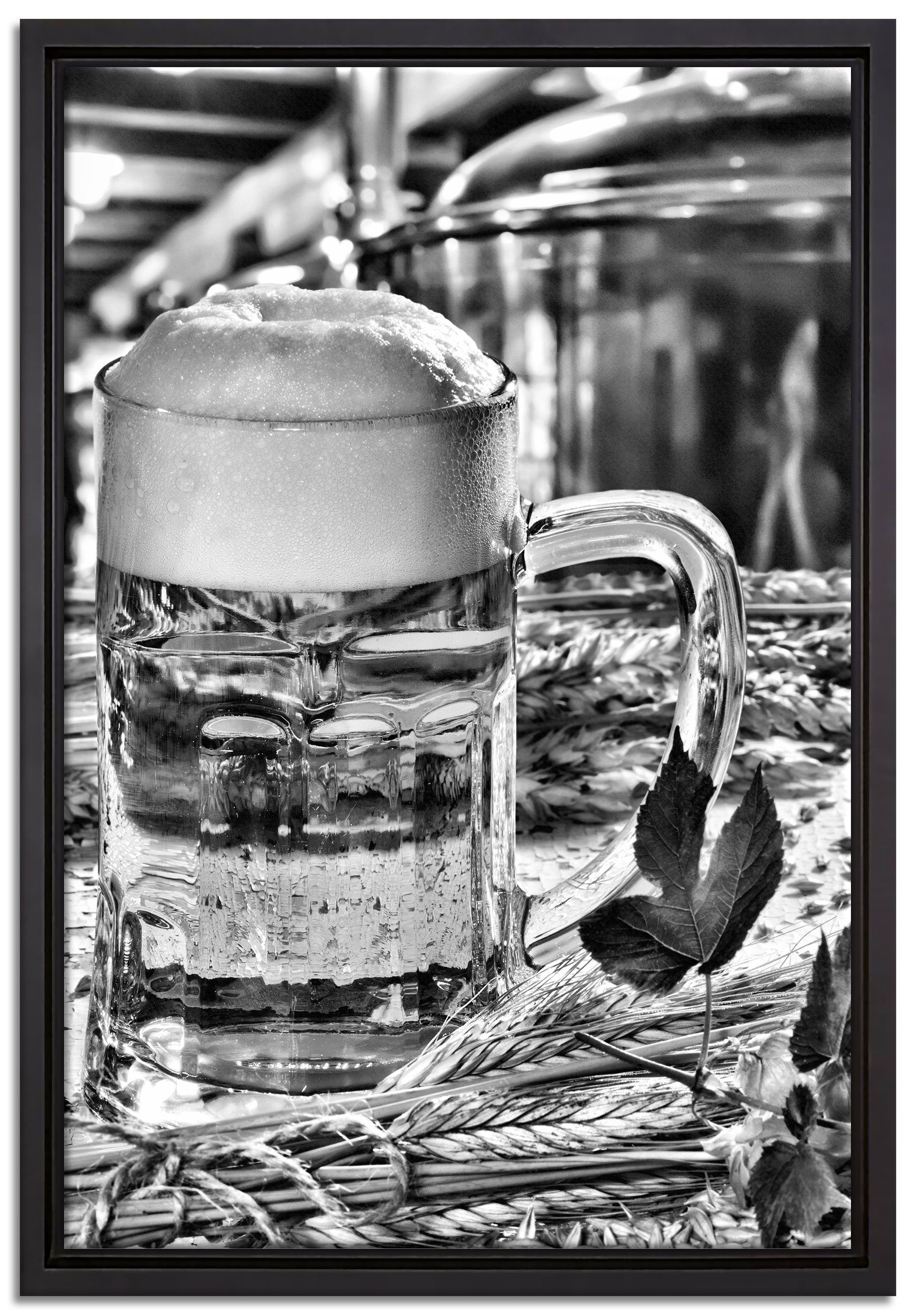 Pixxprint Leinwandbild frisches Bier mit Hopfen, Wanddekoration (1 St), Leinwandbild fertig bespannt, in einem Schattenfugen-Bilderrahmen gefasst, inkl. Zackenaufhänger | Leinwandbilder