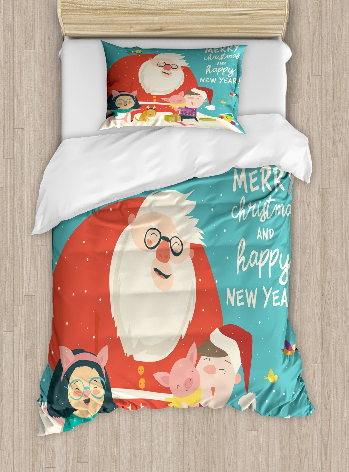 Bettwäsche Top Qualität Weich und Warm 3 Teiligen Bettbezug mit 1  Kissenbezüge, Abakuhaus, Microfaser, Weihnachten Old Santa Claus Kinder
