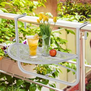 Outsunny Balkonhängetisch Hängetisch Gartentisch höhenverstellbar halbrund Terrasse Metall Weiß (Set, 1-St., Gartenbalkonmöbel), L60 x B45 x H50 cm