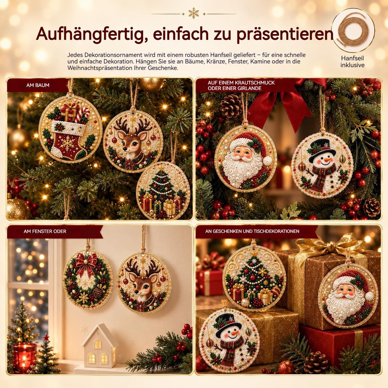 Bomiclss Christbaumschmuck 6-teiliges Weihnachtsbaumschmuck-Set–DIY Perlen-Diamantmalerei (6-tlg), Bastelsets für Erwachsene Perlen-Bastelsets – Bild 5 von 5