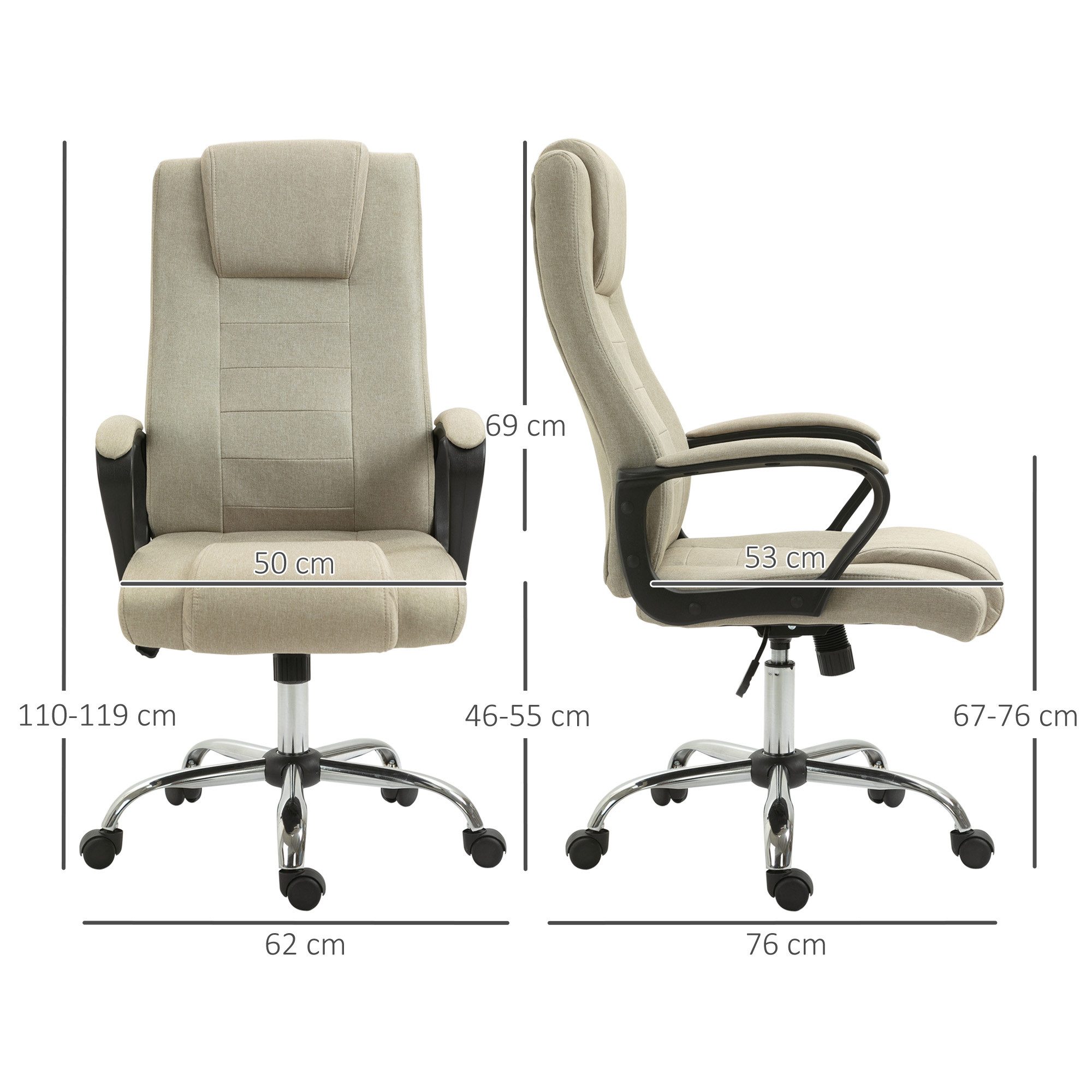Vinsetto Bürostuhl Ergonomisch Schreibtischstuhl mit Kopfstütze, Höhenverstellbar (Computerstuhl, 1 St), Drehstuhl für Home-Office, Beige