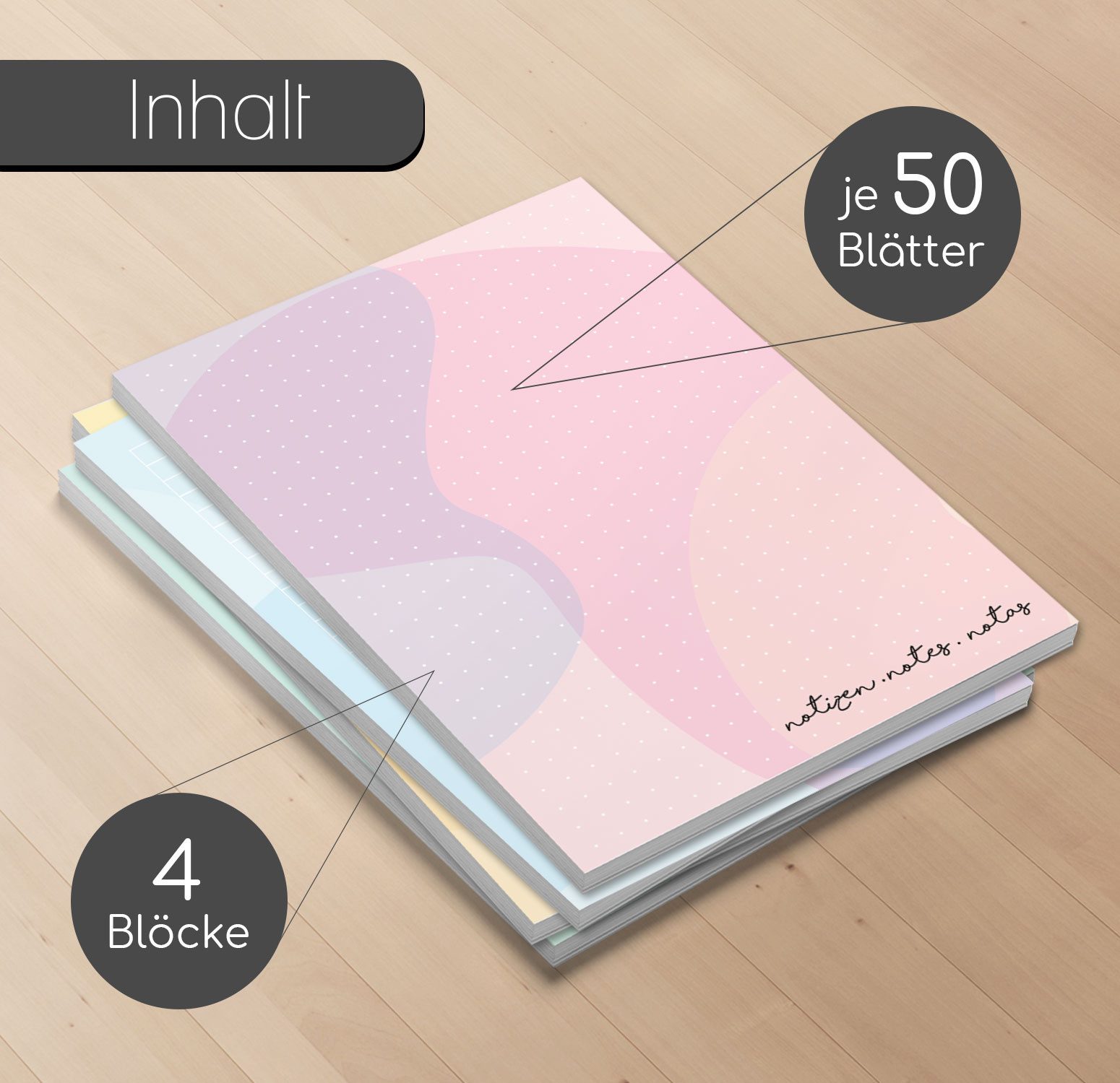 younikat Notizblock Notizblock A6 - 4x I kariert blanko liniert punktiert I you0086