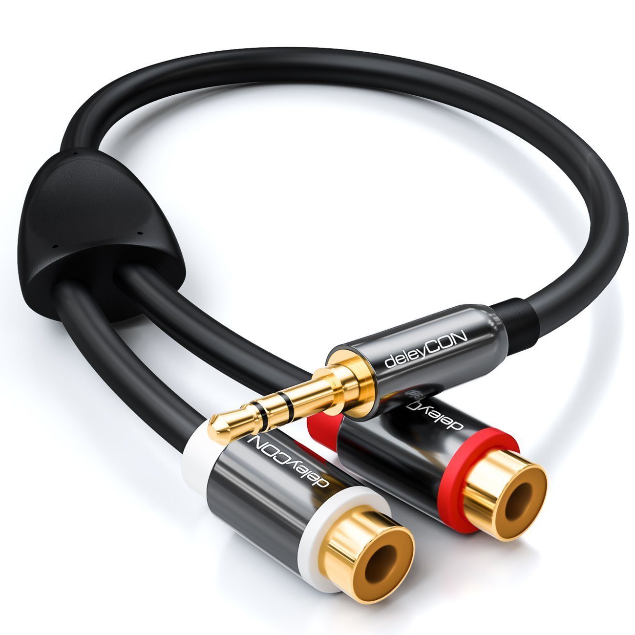 deleyCON HQ Cinch zu Klinken Adapter- 3,5 Klinken Stecker zu 2x RCA Audio-Kabel