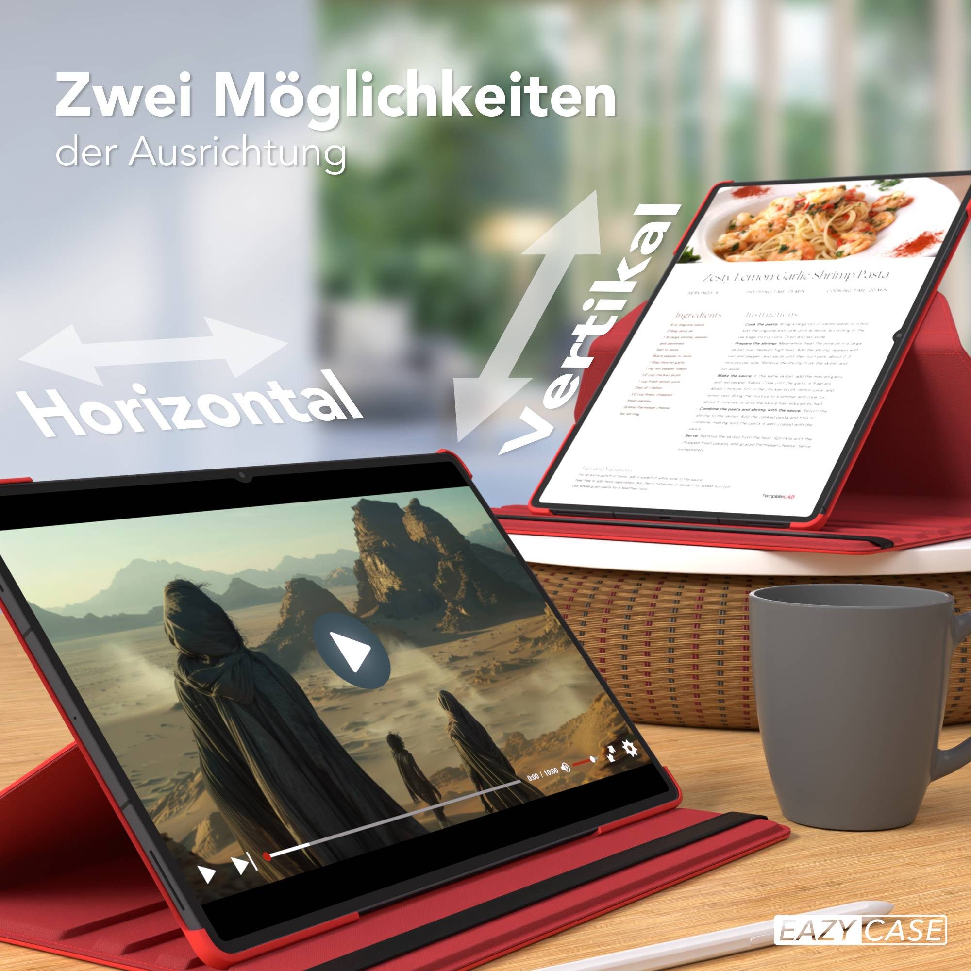 EAZY CASE Tablet-Hülle Rotationcase für Samsung Galaxy Tab S11 Ultra 14,6 Zoll, Tabletcase Flipcover Smart kratzfest Hülle aufstellbar drehend Rot – Bild 5 von 5