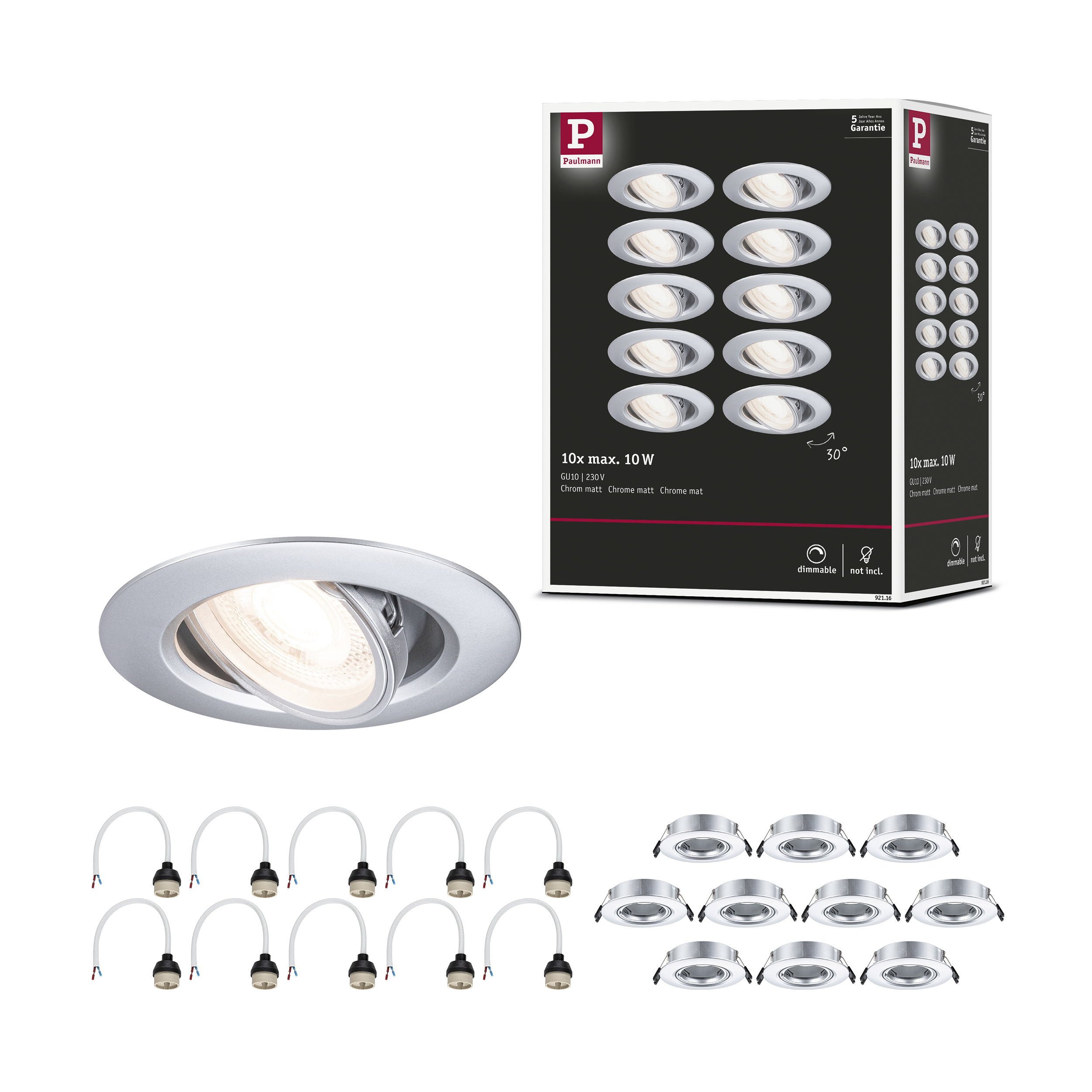 Paulmann Einbauleuchte Einbauleuchte 10er-Set schwenkbar rund 90 mm 30° GU10 max. 10x10W 230V