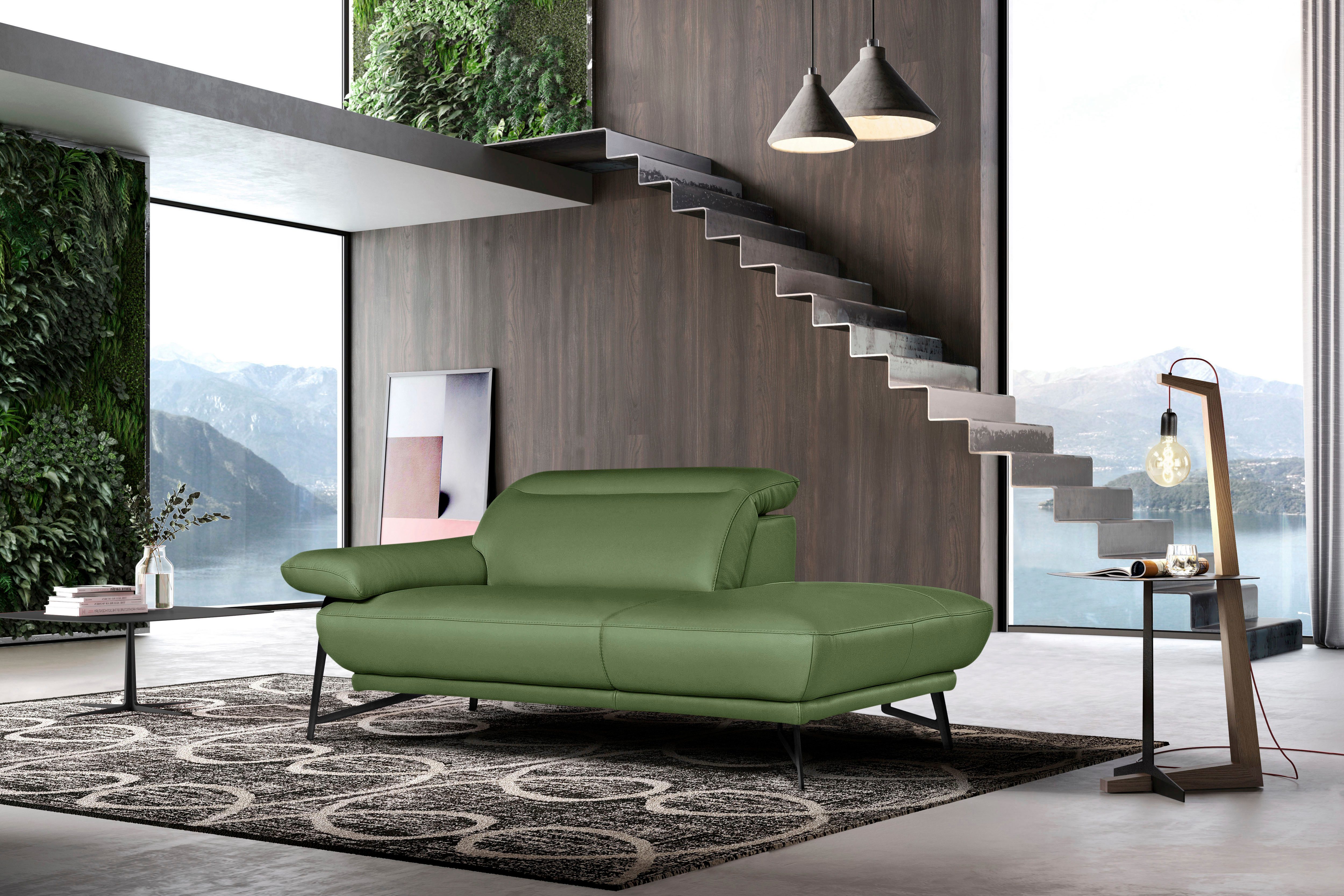 Egoitaliano Ottomane Anais, erstklassiges Designsofa, Breite 179 cm, Fußfarbe schattengrau, Kopfteil verstellbar, Leder CAREZZA, grün