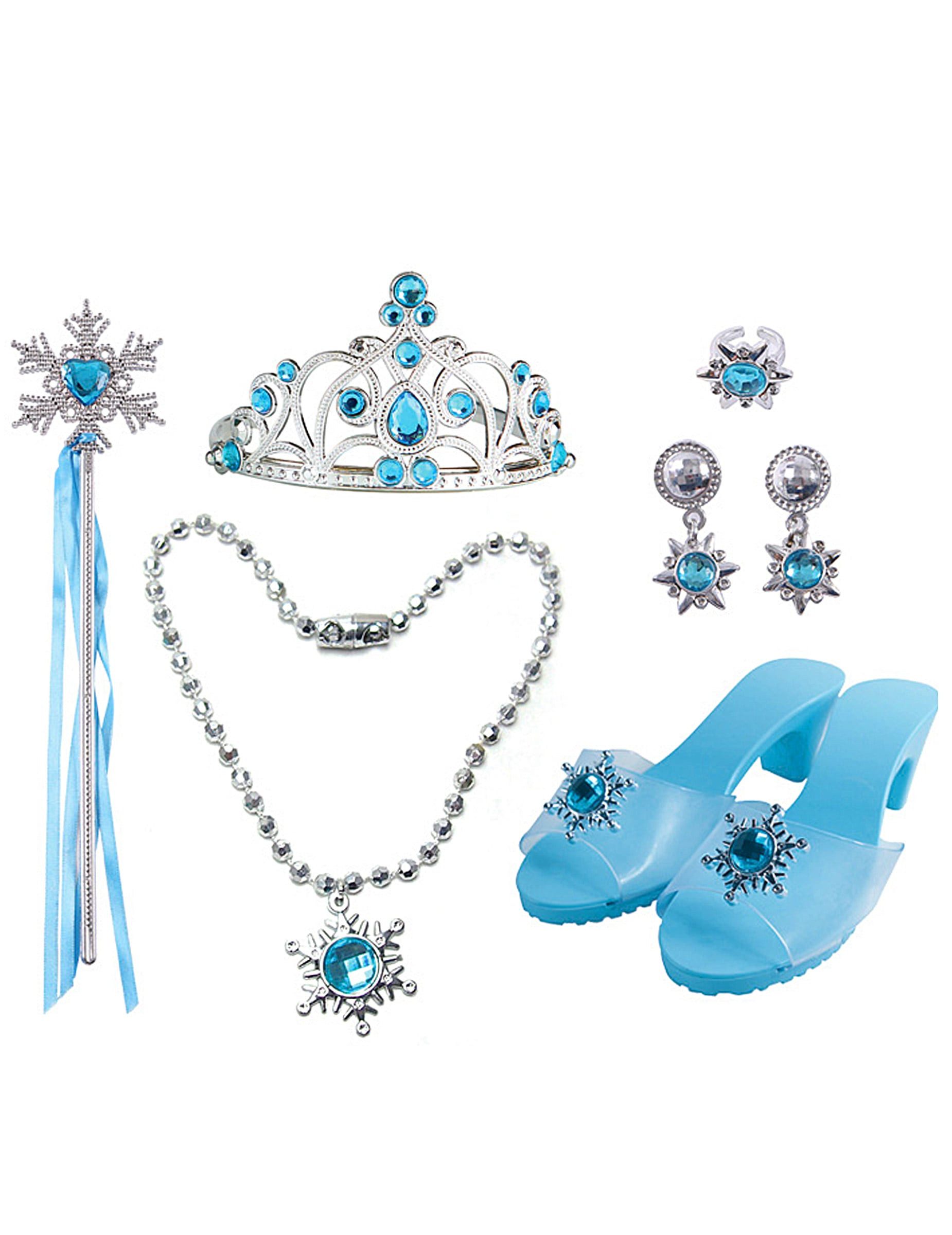 Kostüm Eisprinzessin Zubehör-Set für Mädchen 6-teilig silberfarben-blau