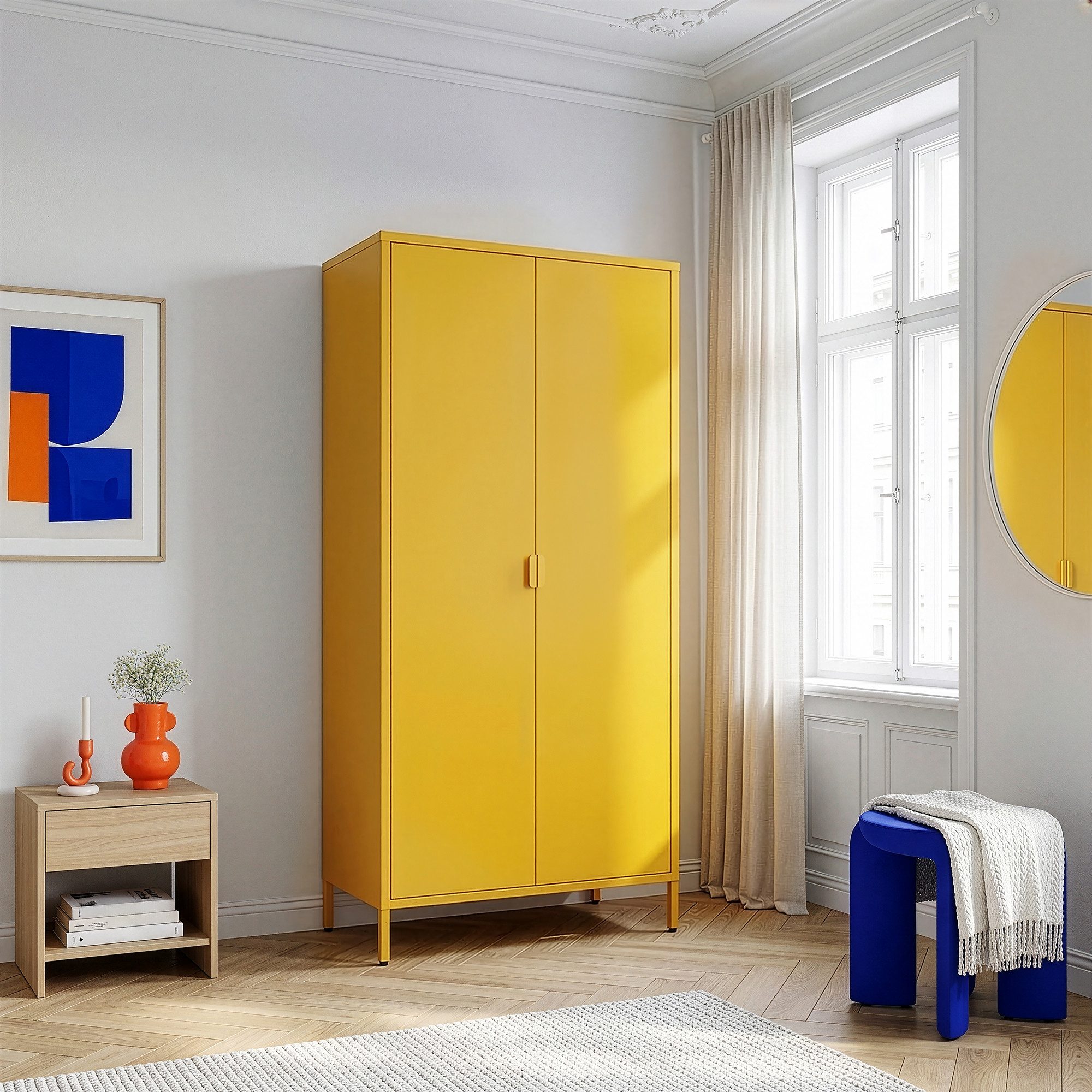 en.casa Kleiderschrank »Esteli« 170 x 80 x 45 cm mit 2 Türen Stahl Gelb