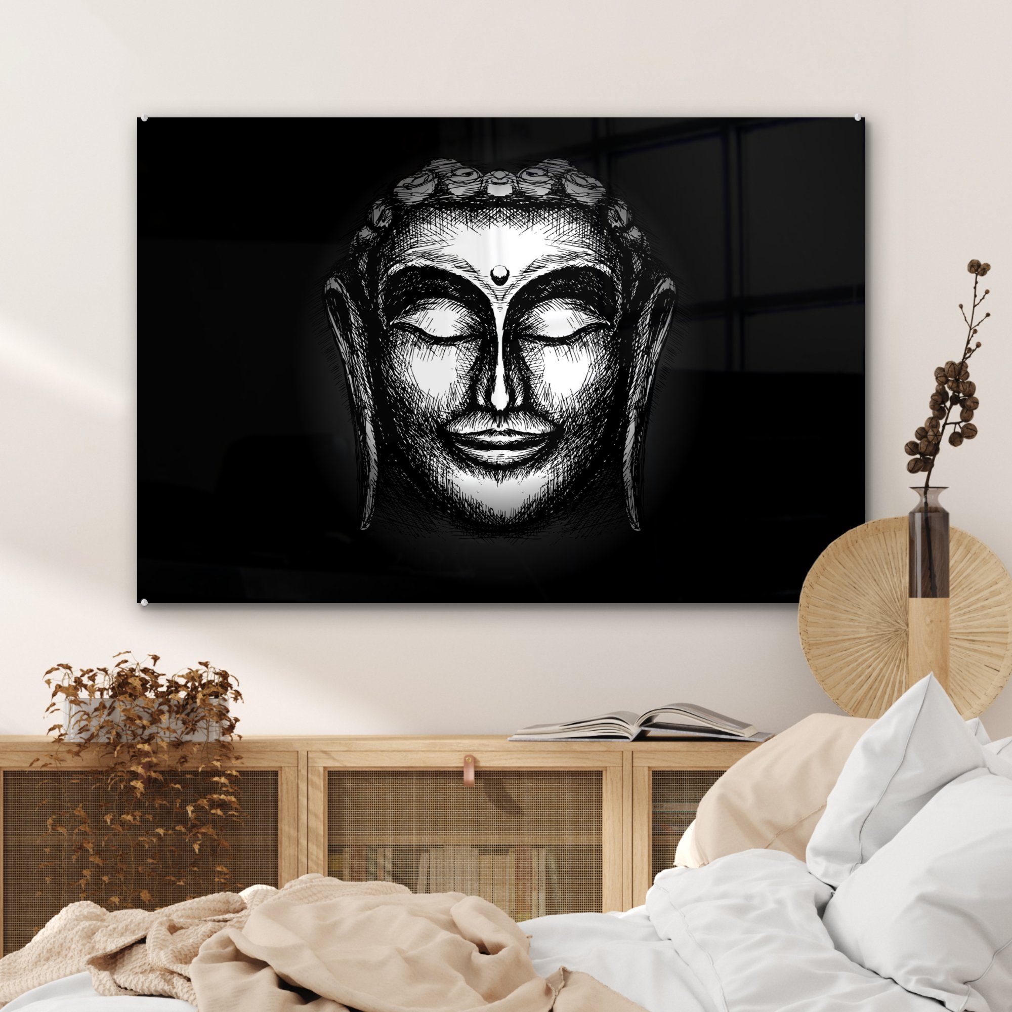 - Gesicht Wohnzimmer Acrylglasbilder - Schlafzimmer Acrylglasbild (1 Buddha Silber, MuchoWow St), &