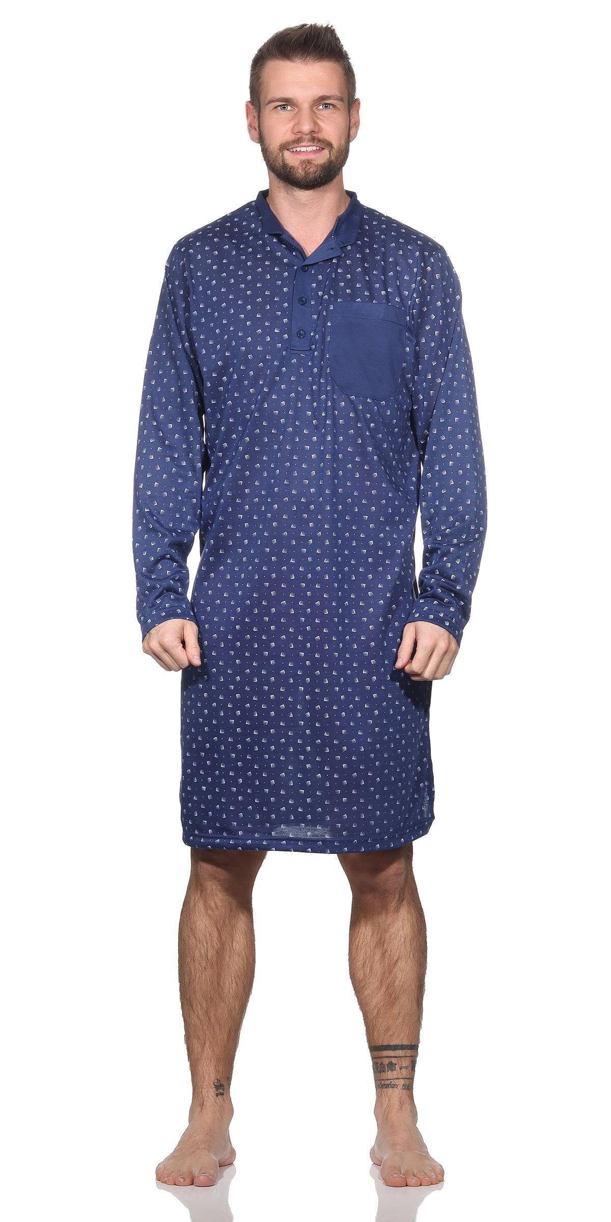 EloModa Nachthemd Herren Nachthemd langarm Sleepshirt mit Kragen; Gr. M L XL 2XL (1-tlg)