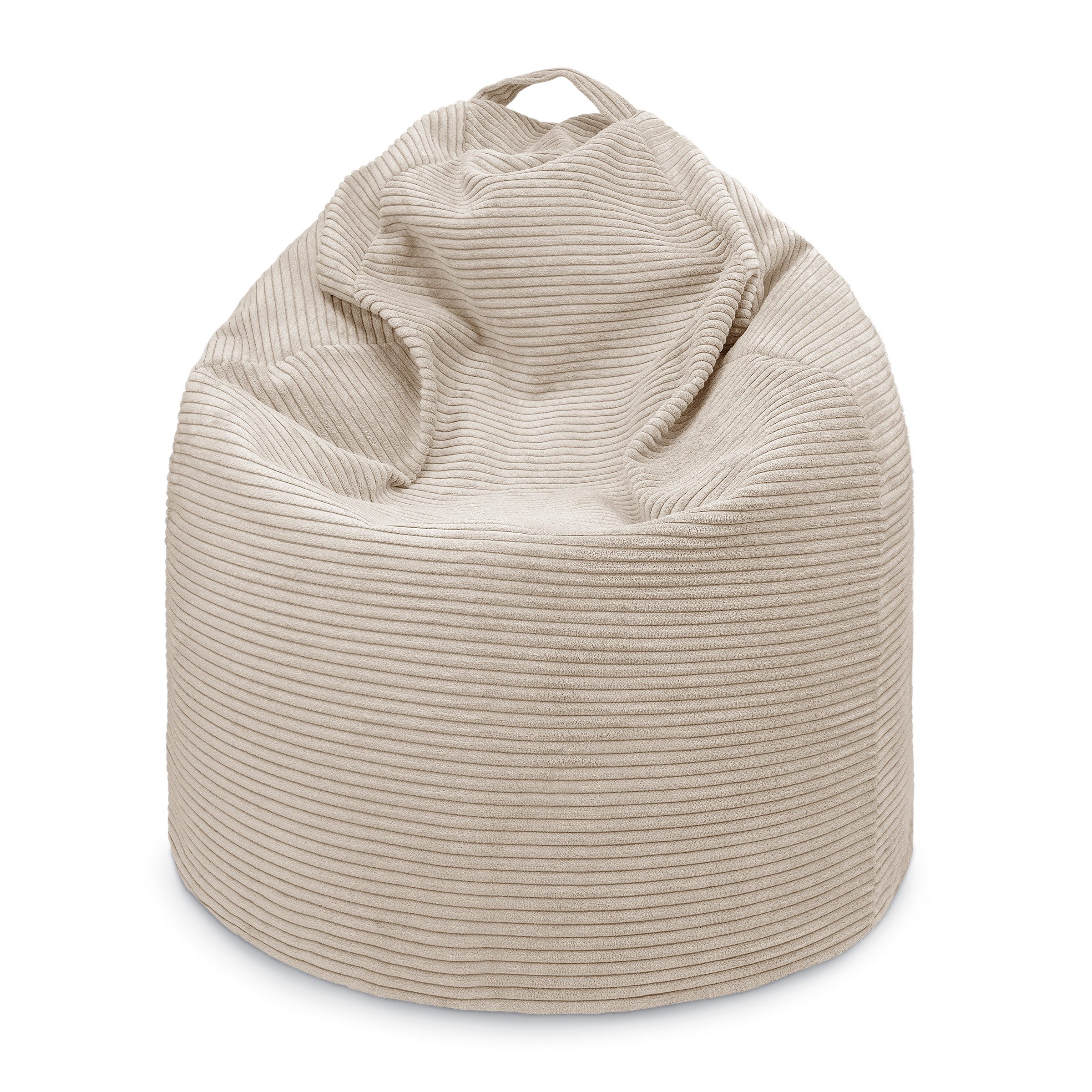Ehrenkind Sitzsack aus Cord in zwei Größen (Kinder-Sitzsack, Natur, mit Seitentasche & Tragegriff), Komfortabler Cord-Sitzsack für Kinder & Erwachsene