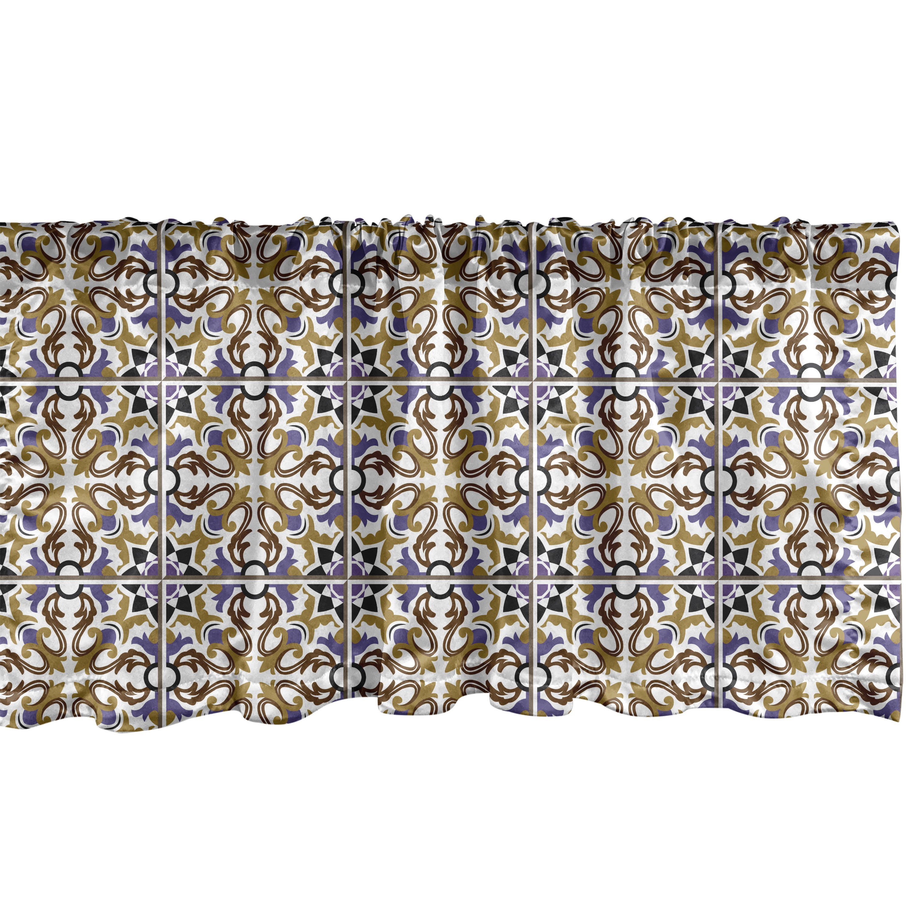 Scheibengardine Vorhang Volant für Küche Schlafzimmer Dekor mit Stangentasche, Abakuhaus, Microfaser, arabisch Vintage Style-Mosaik-Fliesen