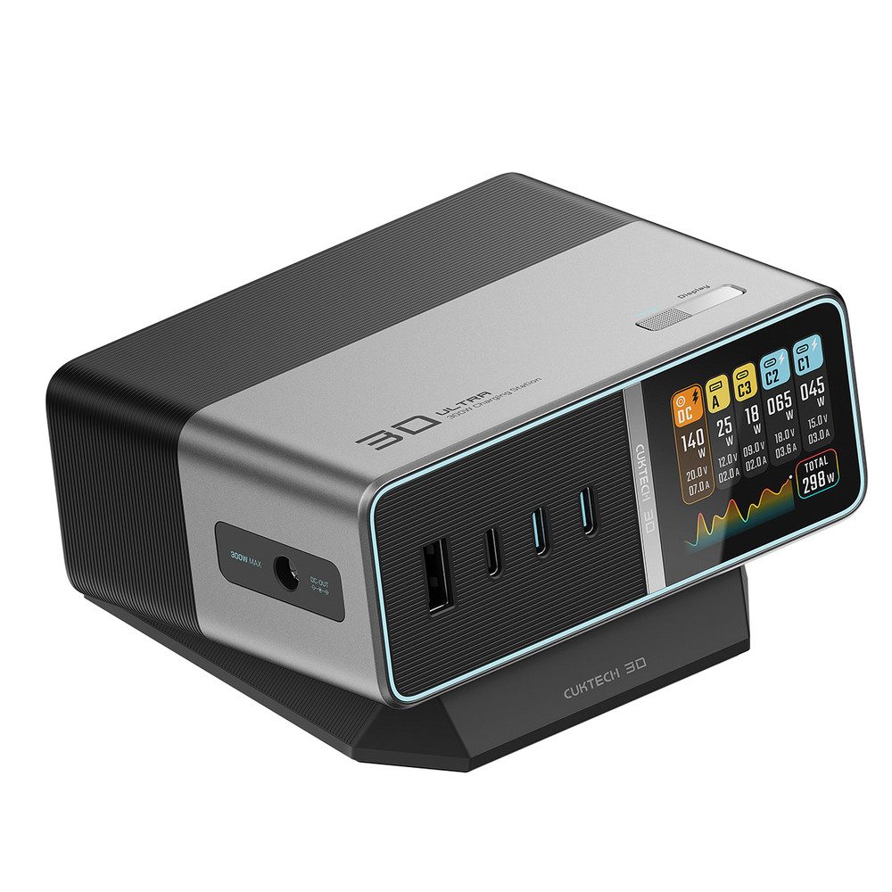 Cuktech USB-Ladehub Schnelllader Ladestation (Spar-Set, 1-tlg., 4,3x8,5x10,8 cm kompakt, 300 W GaN-Ladestation, 5 Anschlüsse, Digitalanzeige)