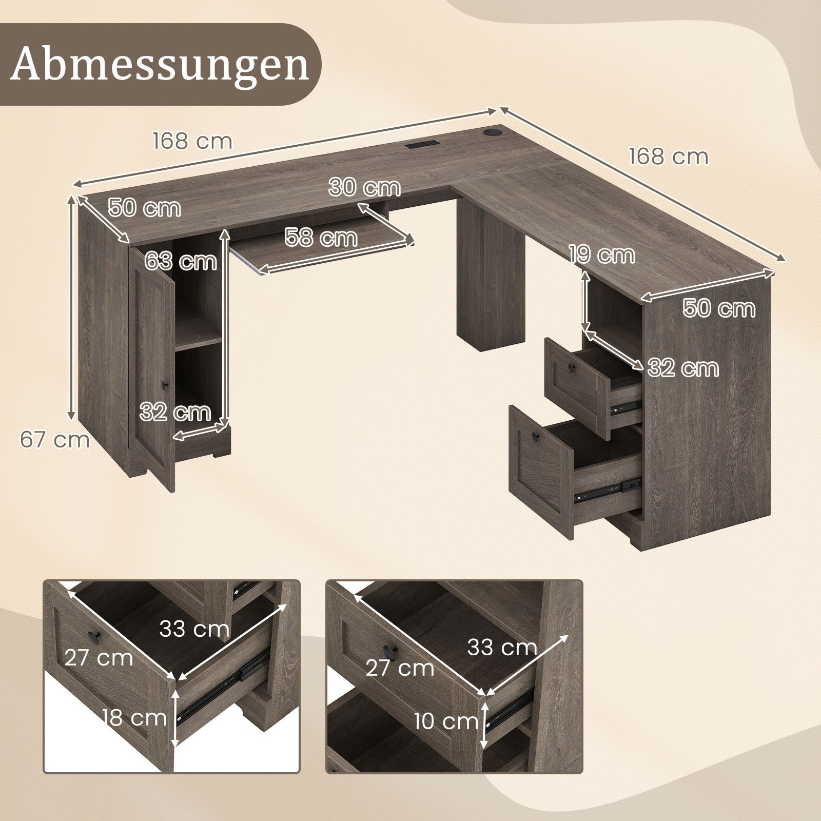 KOMFOTTEU Computertisch, PC-Tisch Eckschreibtisch mit integrierter günstig online kaufen