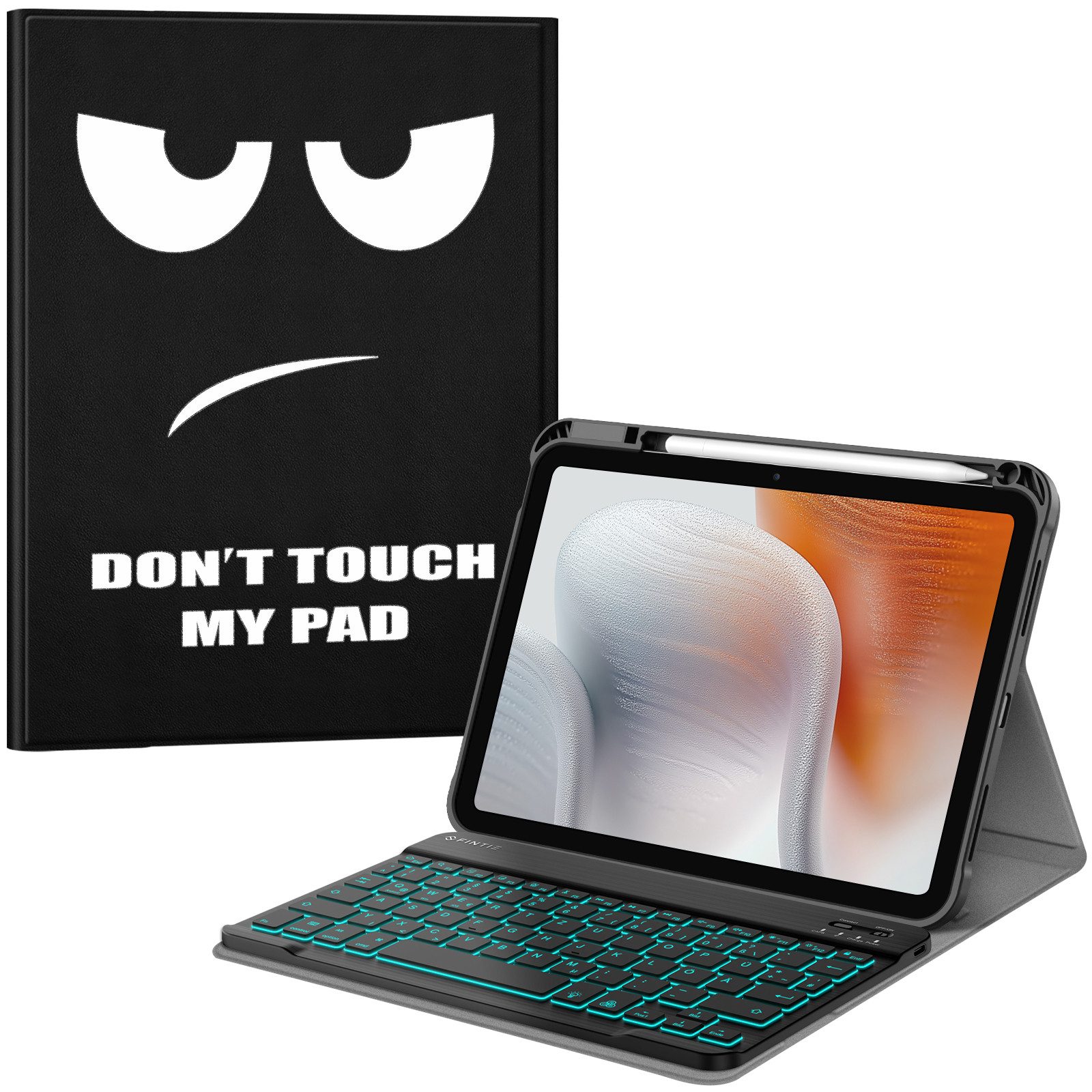 Fintie Tablet-Hülle mit Tastatur für iPad 11 Generation 2025 11'', iPad 10 Gen 2022 10.9'' 11 Zoll/10.9 Zoll, 7-farbige Hintergrundbeleuchtung, Magnetische Bluetooth-Keyboard
