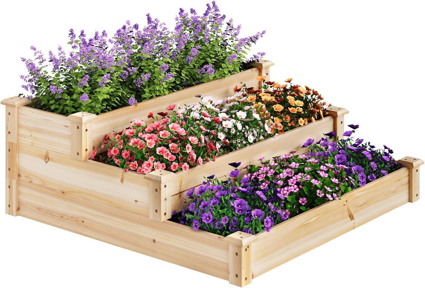 Woltu Hochbeet (1 St), mit 3 Ebenen, 92x35x92 cm, Blumenkasten