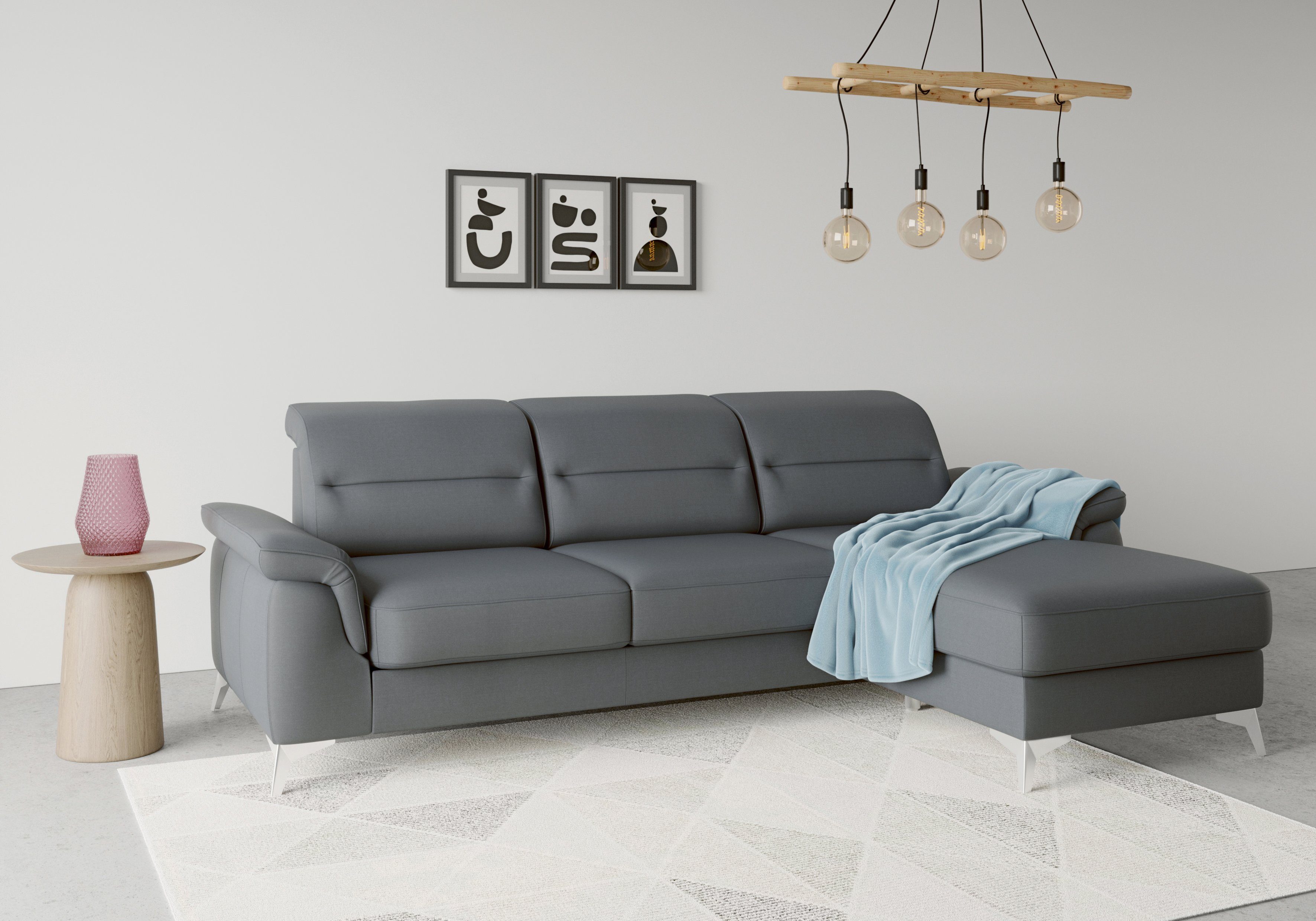 und Kopfteilverstellung mit optinal mit sit&more Ecksofa Armteilfunktion Recamiere, Sinatra,