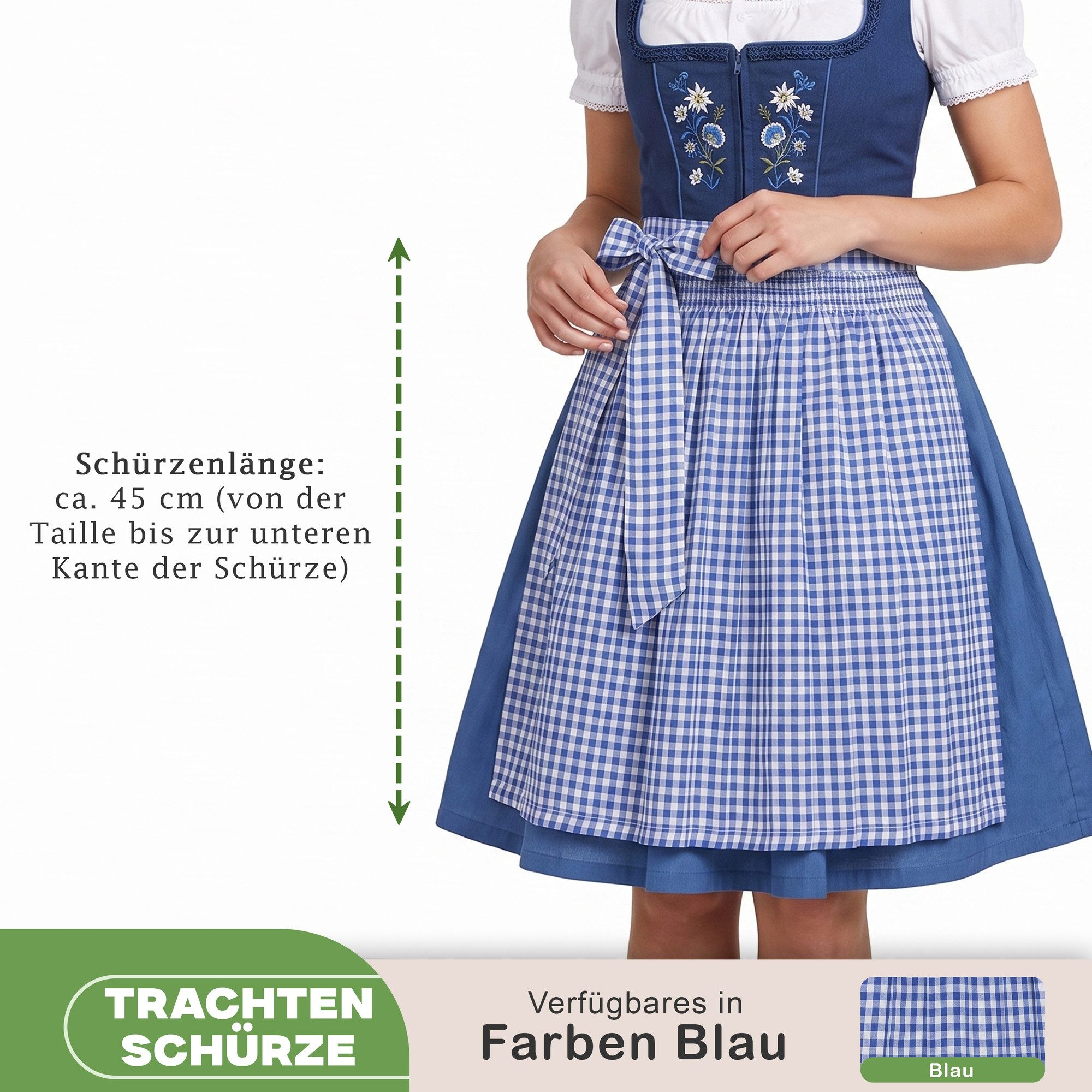 German Wear Dirndlschürze GW1603-1- Blau Kariert, Schürze für Dirndl Blau Kariert Mini Dirndl – Bild 3 von 5