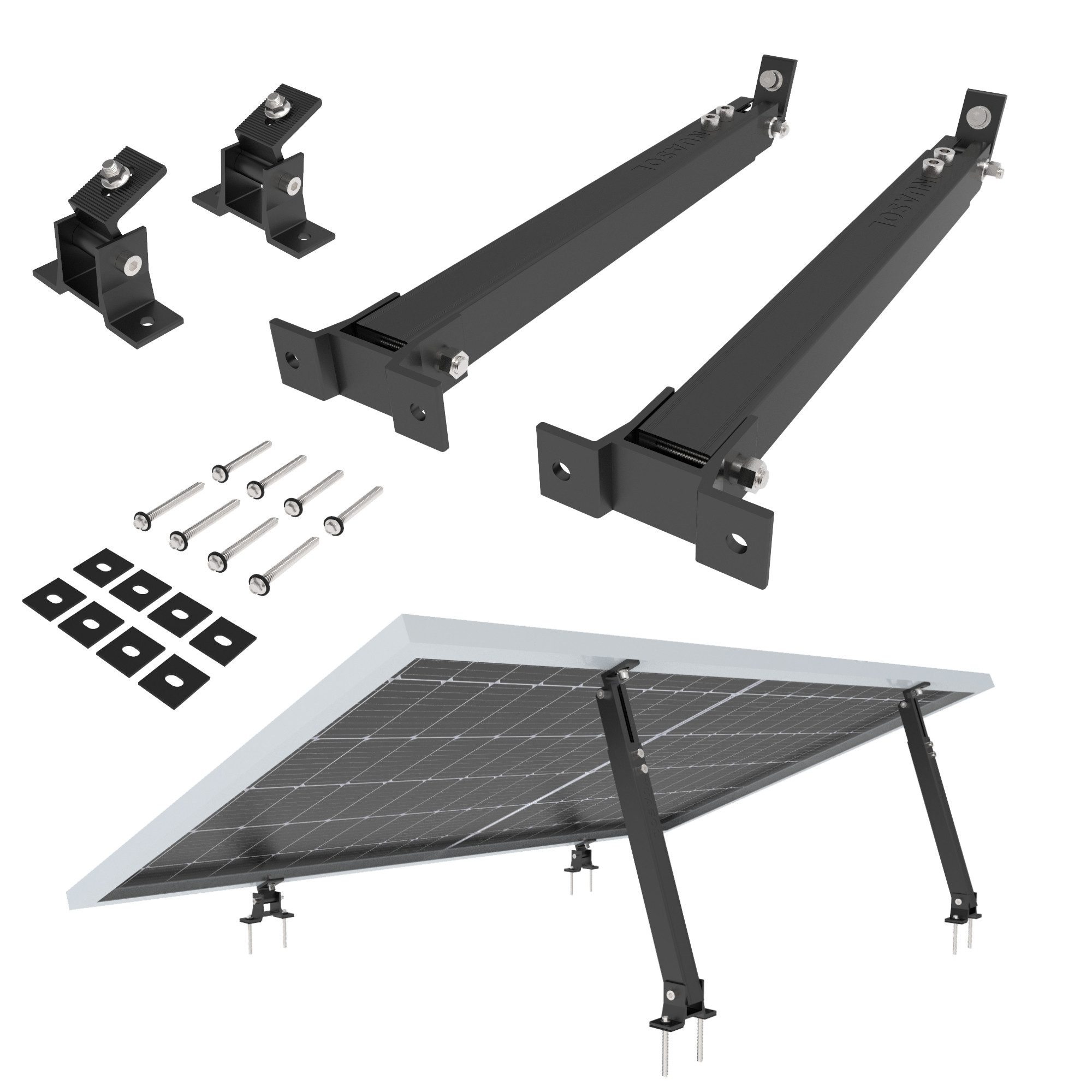 NuaSol Solarmodul-Halterung verstellbar Neigungswinkel 15° - 60° siber / schwarz, (Set)
