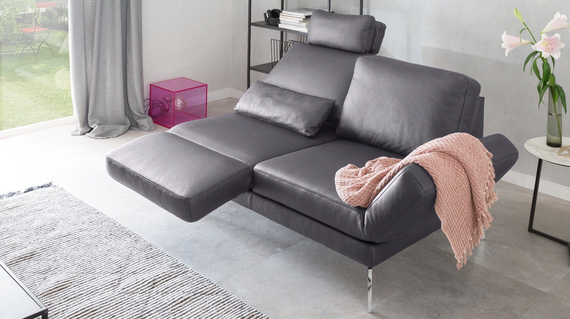 KAWOLA 2-Sitzer HURRICANE, Sofa dunkelgrau verschiedene Leder Farben