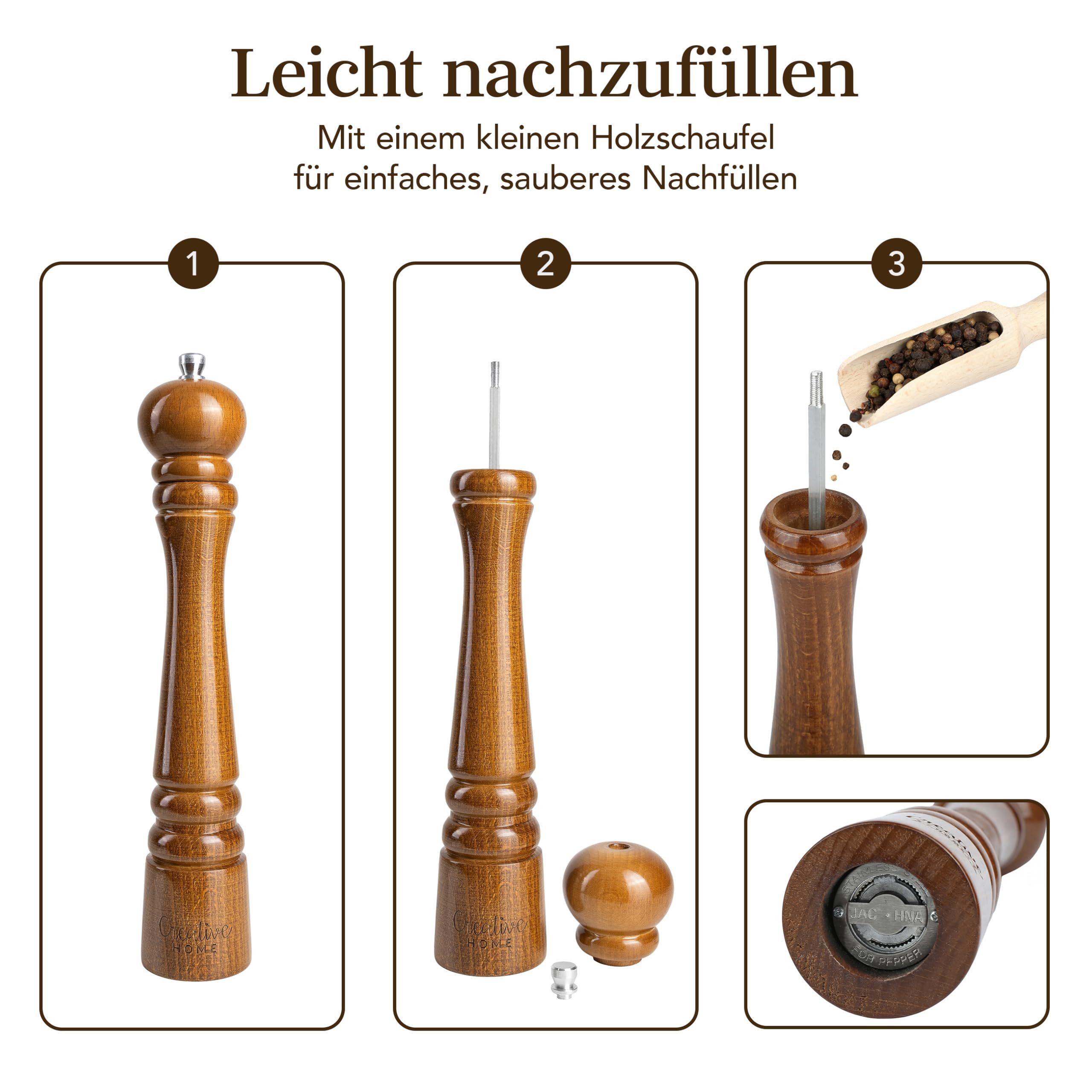 Creative Home Salz-/Pfeffermühle Große Salz und Pfeffermühle Holz Set von 2 Mühlen – Bild 5 von 5