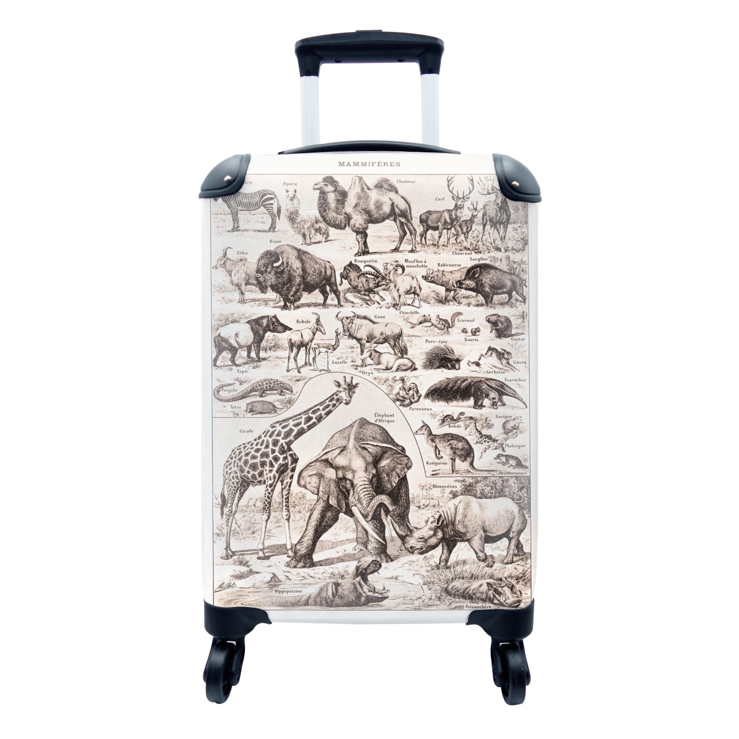 MuchoWow Handgepäckkoffer Tiere - Elefant - Schwarz - Weiß, 4 Rollen, Reisetasche mit rollen, Handgepäck für Ferien, Trolley, Reisekoffer