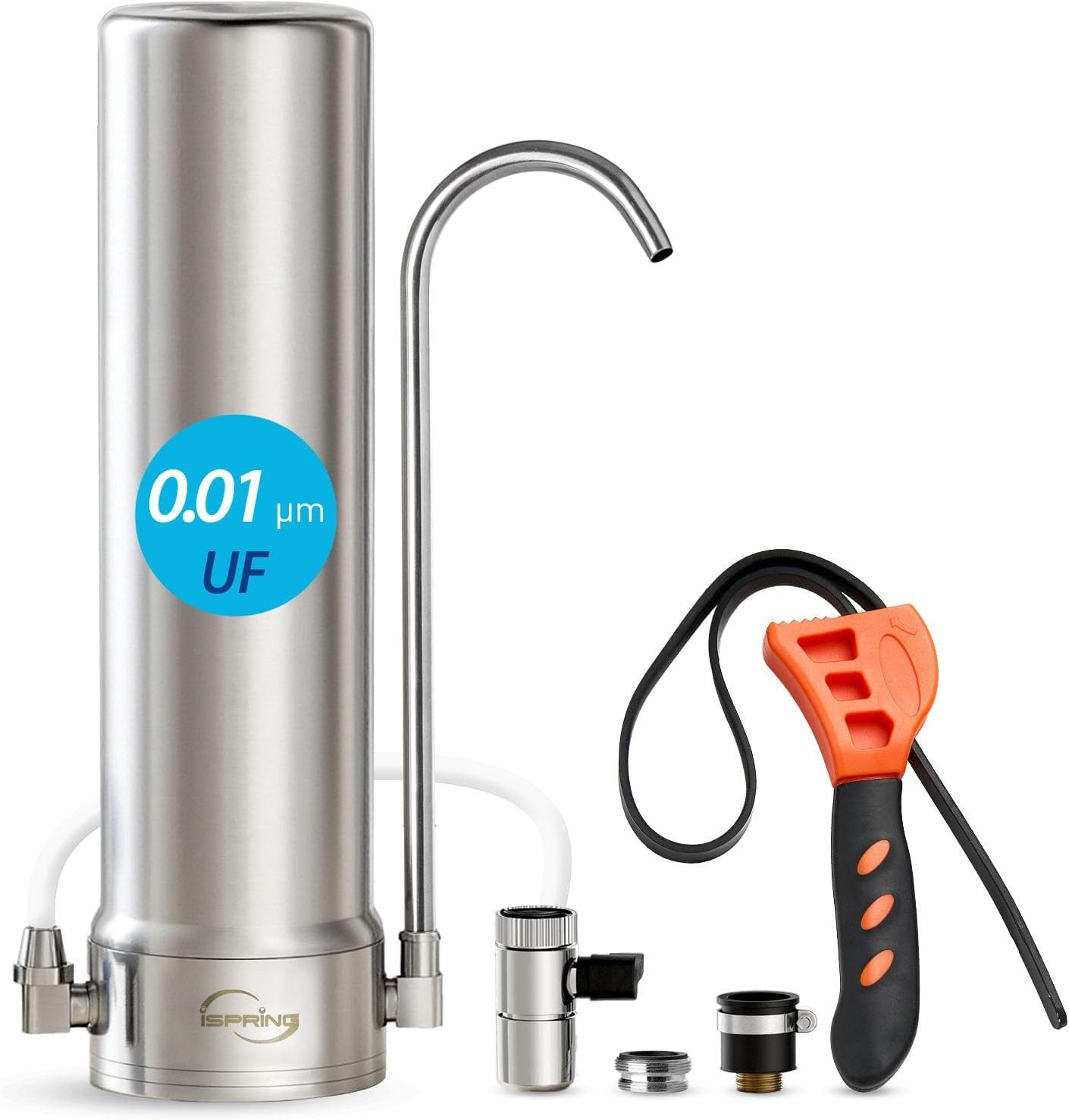 iSpring Wasserfilter CKC1S Wasserfilter 0,01-μm-Ultrafiltration, Edelstahl, reduziert Schwermetalle, Sedimente & 99 % Chlor