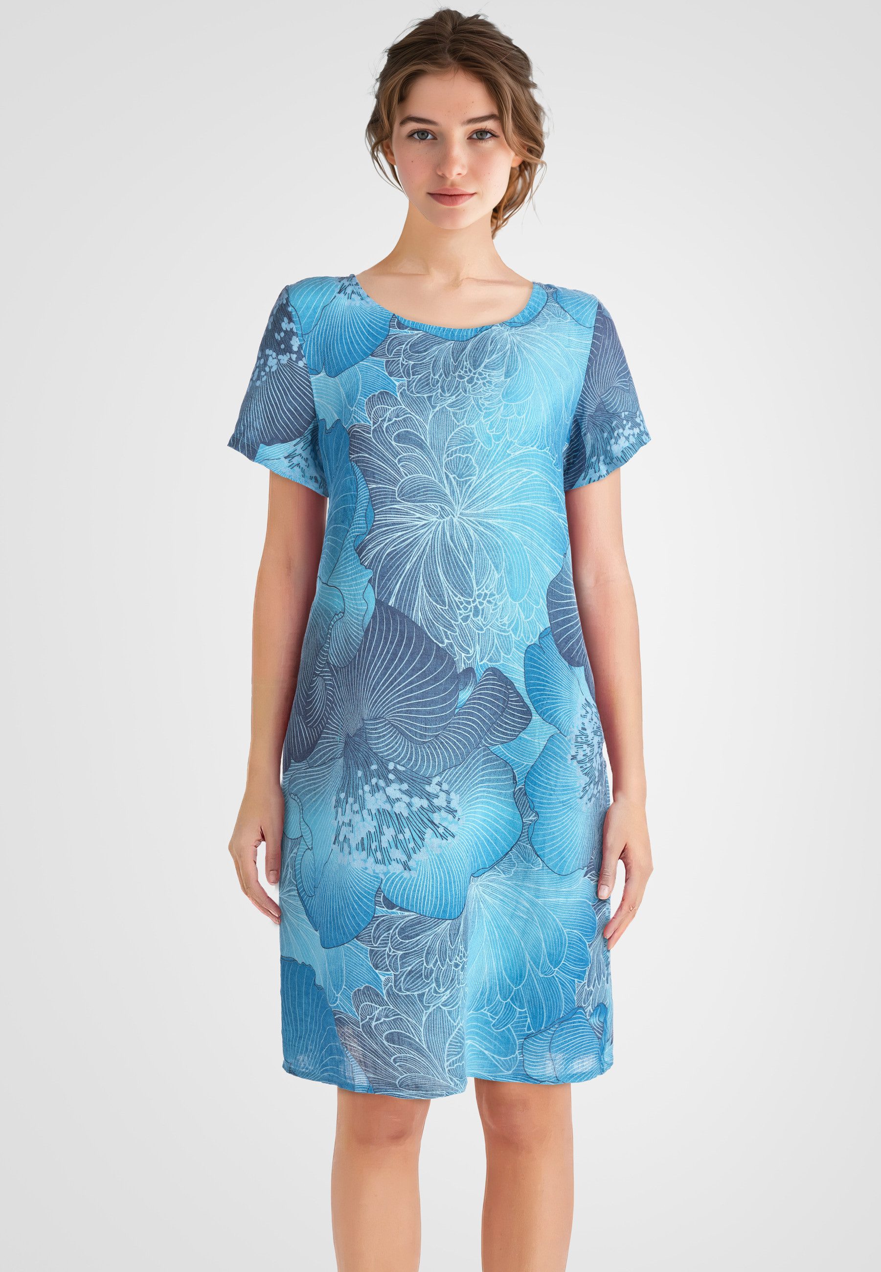 PEKIVESSA Sommerkleid Leinenkleid knielang mit kurzen Ärmeln Leinenstoff mi günstig online kaufen