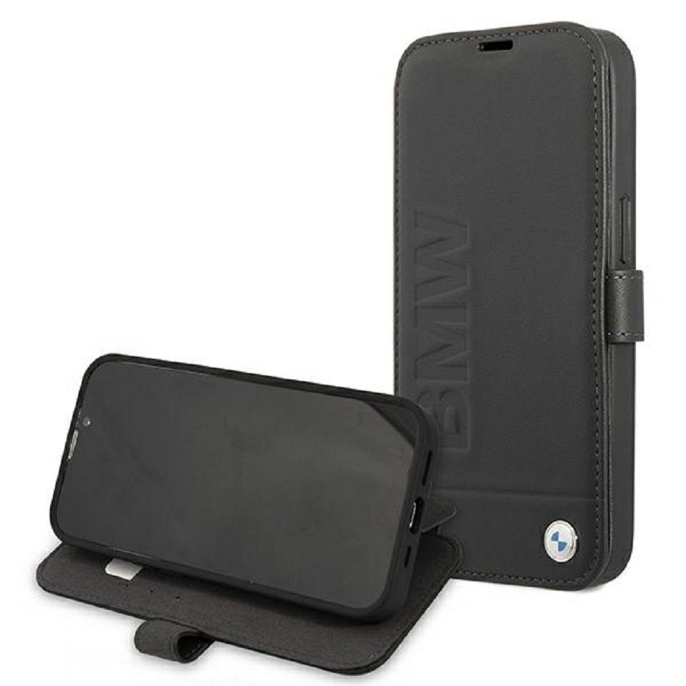 BMW Handyhülle iPhone 13 Pro Max Case Bookcase Echtleder schwarz 6,7 Zoll, Kantenschutz