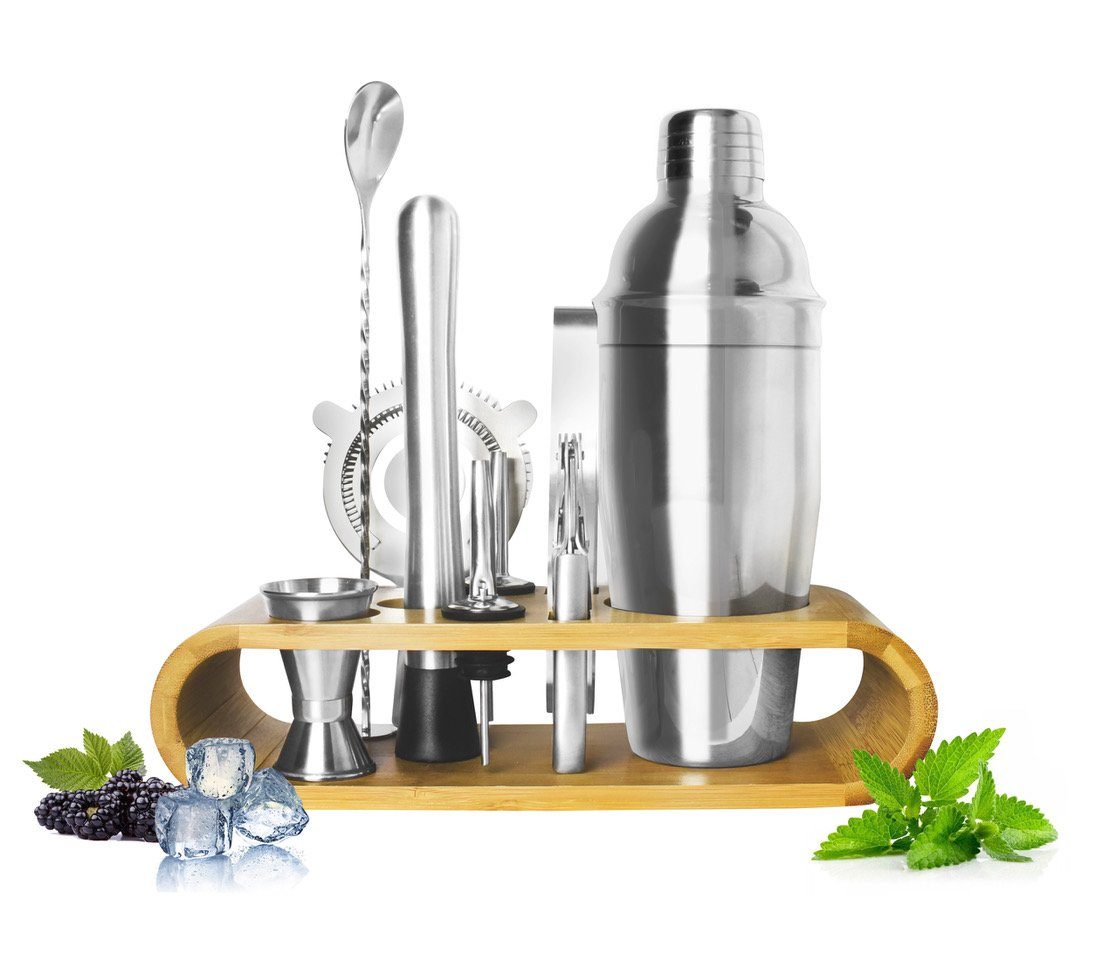 Sendez Cocktail Shaker 11 tlg Bar Set 700ml Cocktailset aus Edelstahl Barkeeper mit Ständer, Edelstahl
