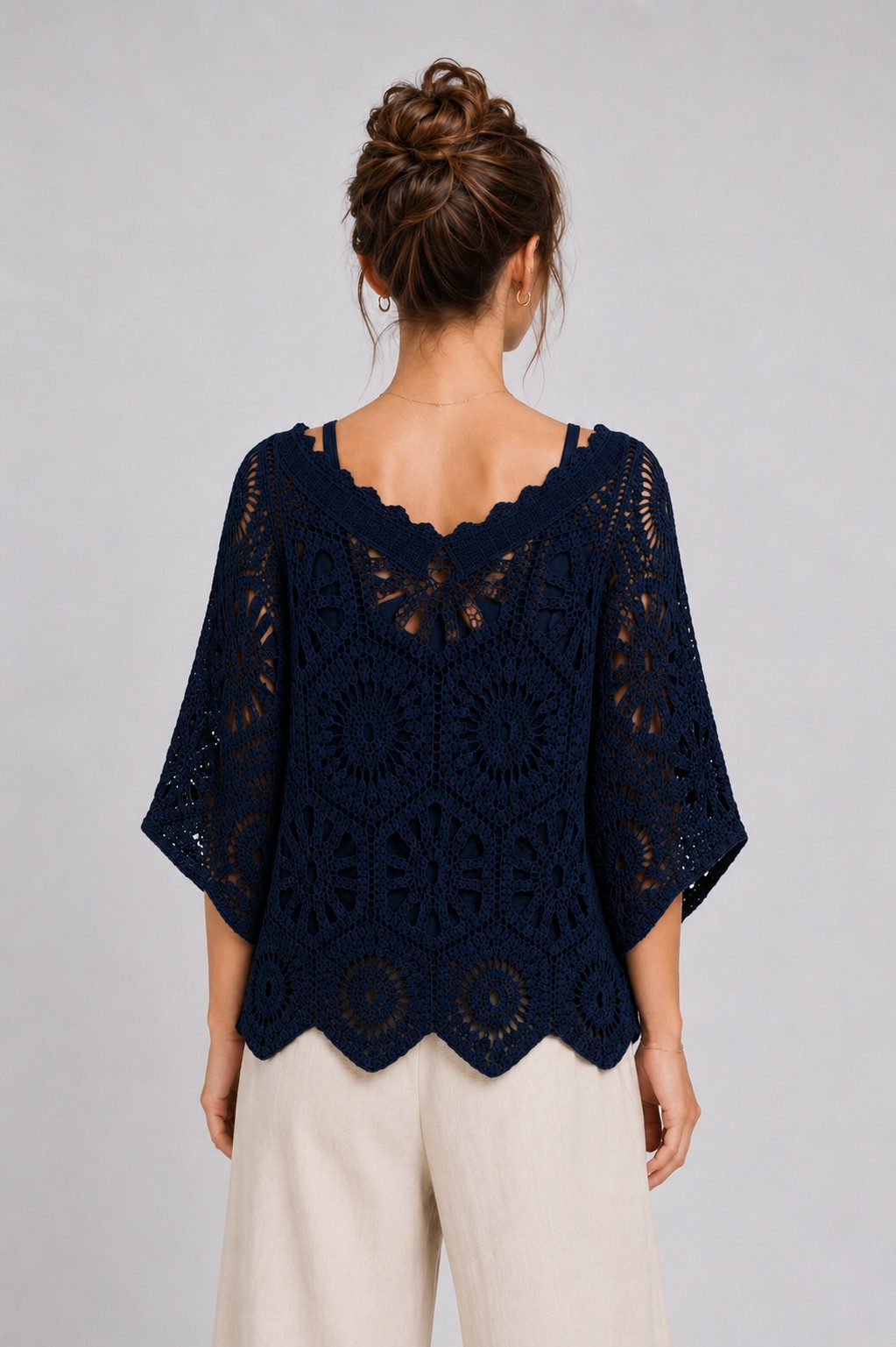 ITALY VIBES Blusenponcho - Häkelshirt - Spitzenshirt - ITALY VIBES - Boho - Oversize ONE SIZE- passend für Größen S - L